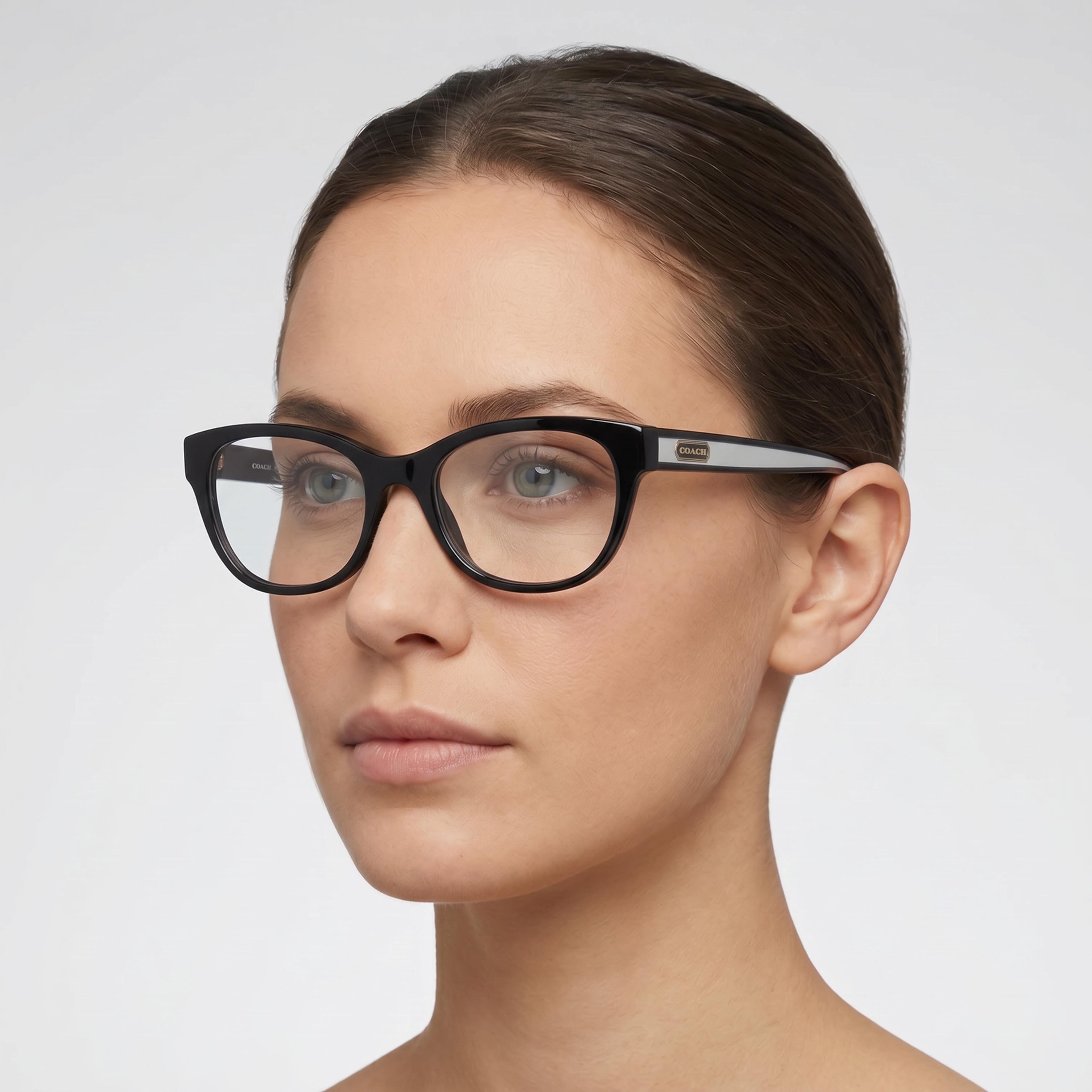 Montura de gafas graduadas cuadrada de plástico para mujer COACH Hc6187 con lente de demostración de policarbonato, negra, 52 mm, Photo 4