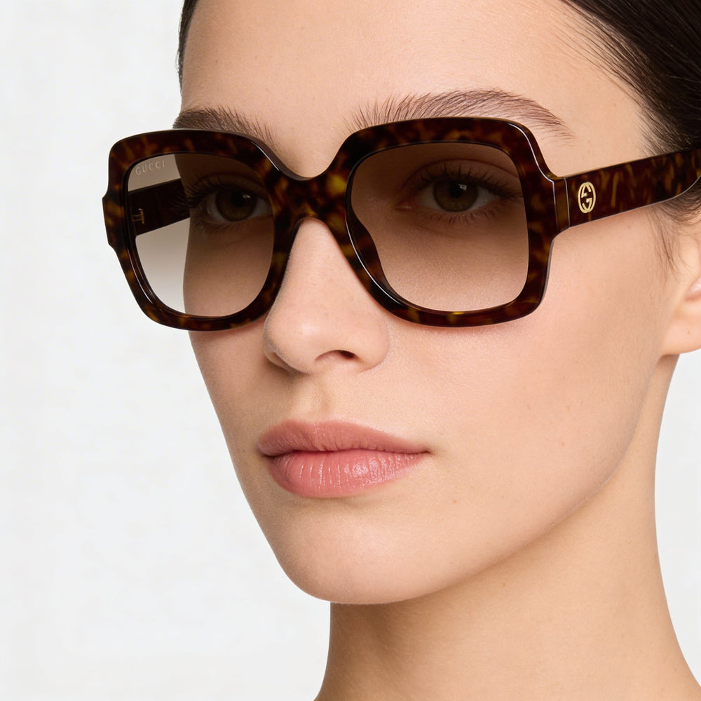 Gucci GG1337S Classic Women's Havana Gold Plastic Brown Gradient UV Protection Sunglasses 54mm