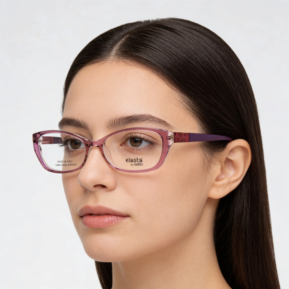 ELASTA 5798 Women's Rectangular Full Rim Plastic Frame Eyeglasses in Plum with non- Lenses 53mm
