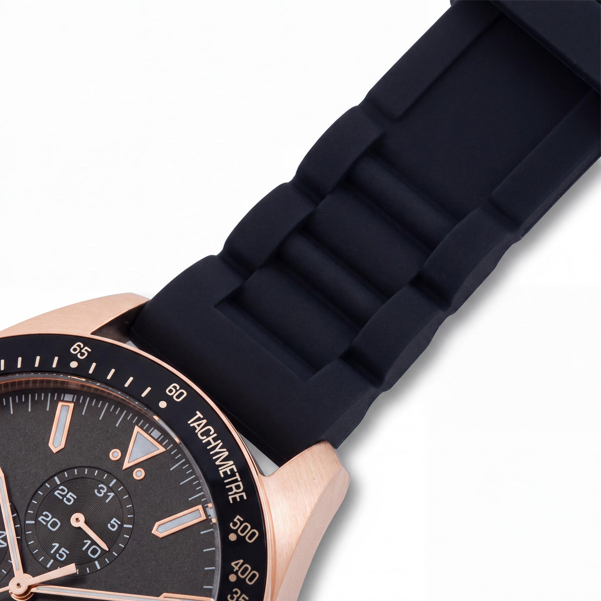 Invicta Japanese Unisex Rose Gold Stainless Steel Case Black Dial Black Silicone Band 45mm Quartz Glow In The Dark Watch, Photo 3