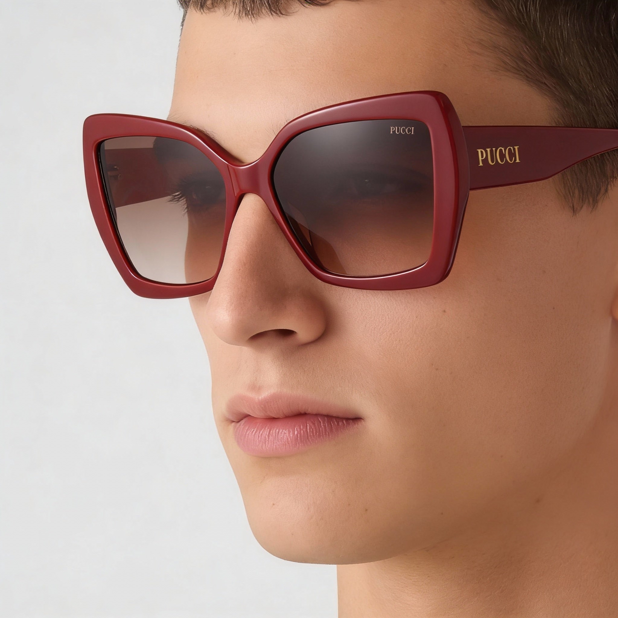 Gafas de sol Emilio Pucci de plástico para hombre, estilo casual, color rojo, rosa tropicana, montura melocotón, lentes marrones degradadas, 58 mm, protección UV, Photo 4