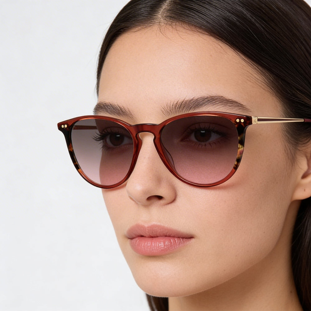 Carolina Herrera Modern Women's Havana Castle Light Acetate Non-Polarized Burgundy Havana Sunglasses 54mm