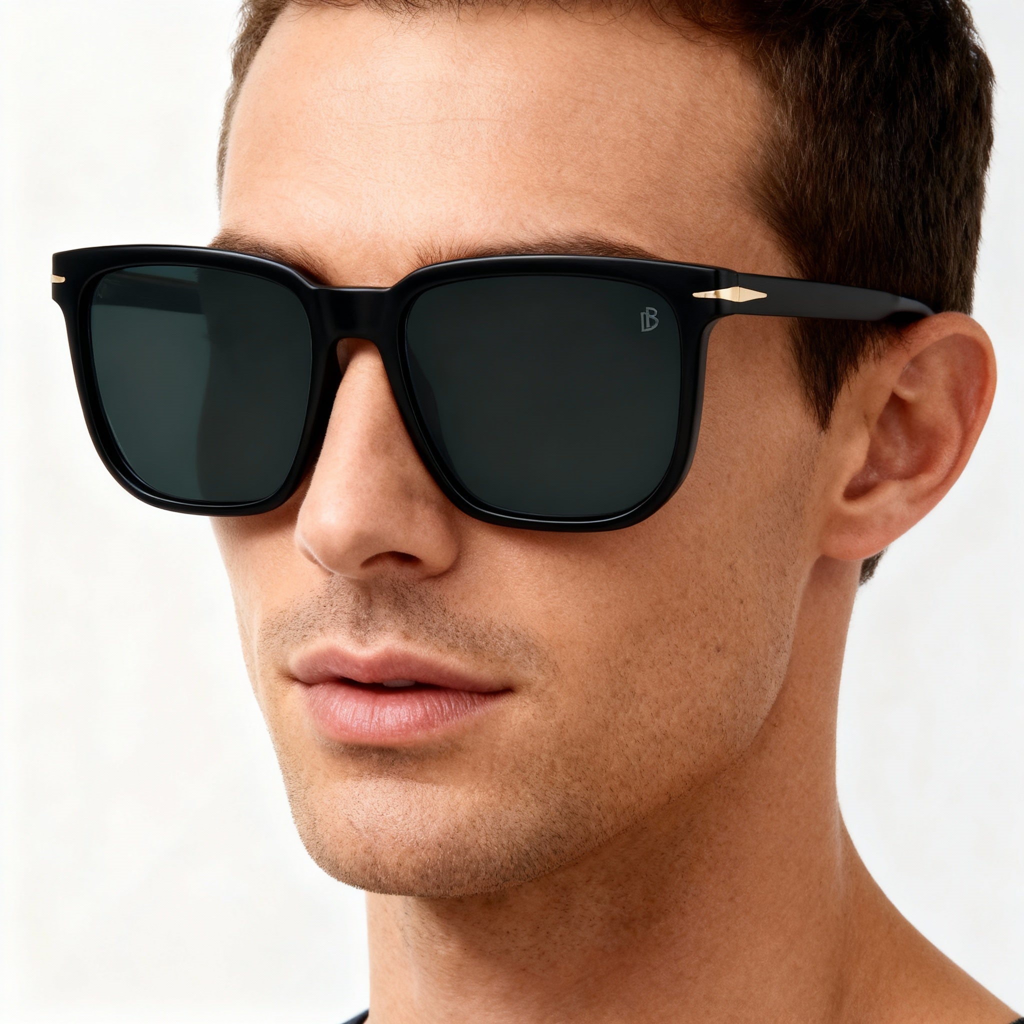 David Beckham DB 1076/S Men's Classic Acetate Sunglasses, Black/White Frame with Black Non-Polarized Lenses, 54mm, Photo 3