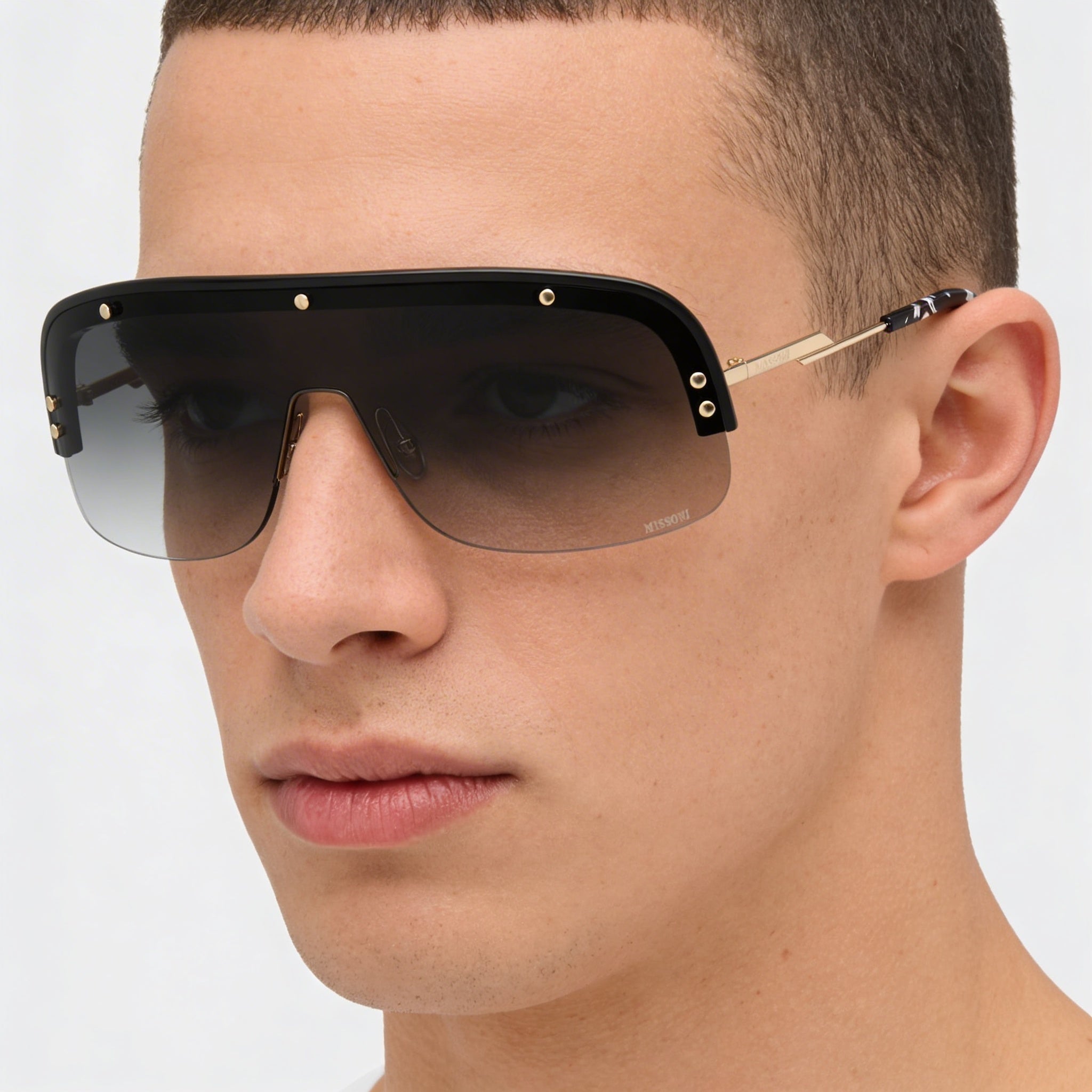 Gafas de sol casuales para hombre M Missoni, montura de poliamida negra, lentes grises, lente de 99 mm, puente de 1 mm, patilla de 115 mm, Photo 4