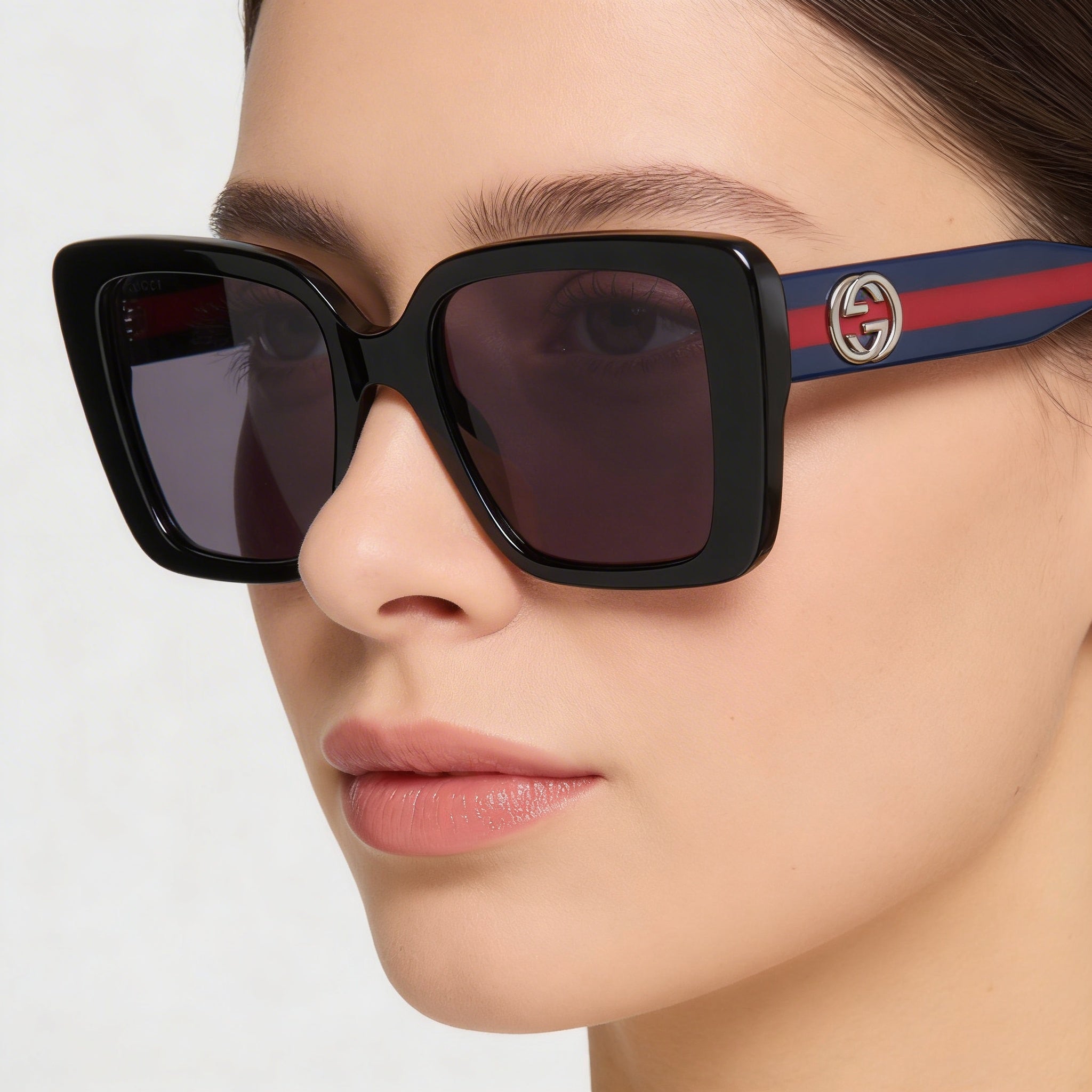 Gucci GG1861S Women's Butterfly Sunglasses Black, Blue & Red Plastic Frame Dark Violet Non-Polarized 100% UV Protection 53mm, Photo 3