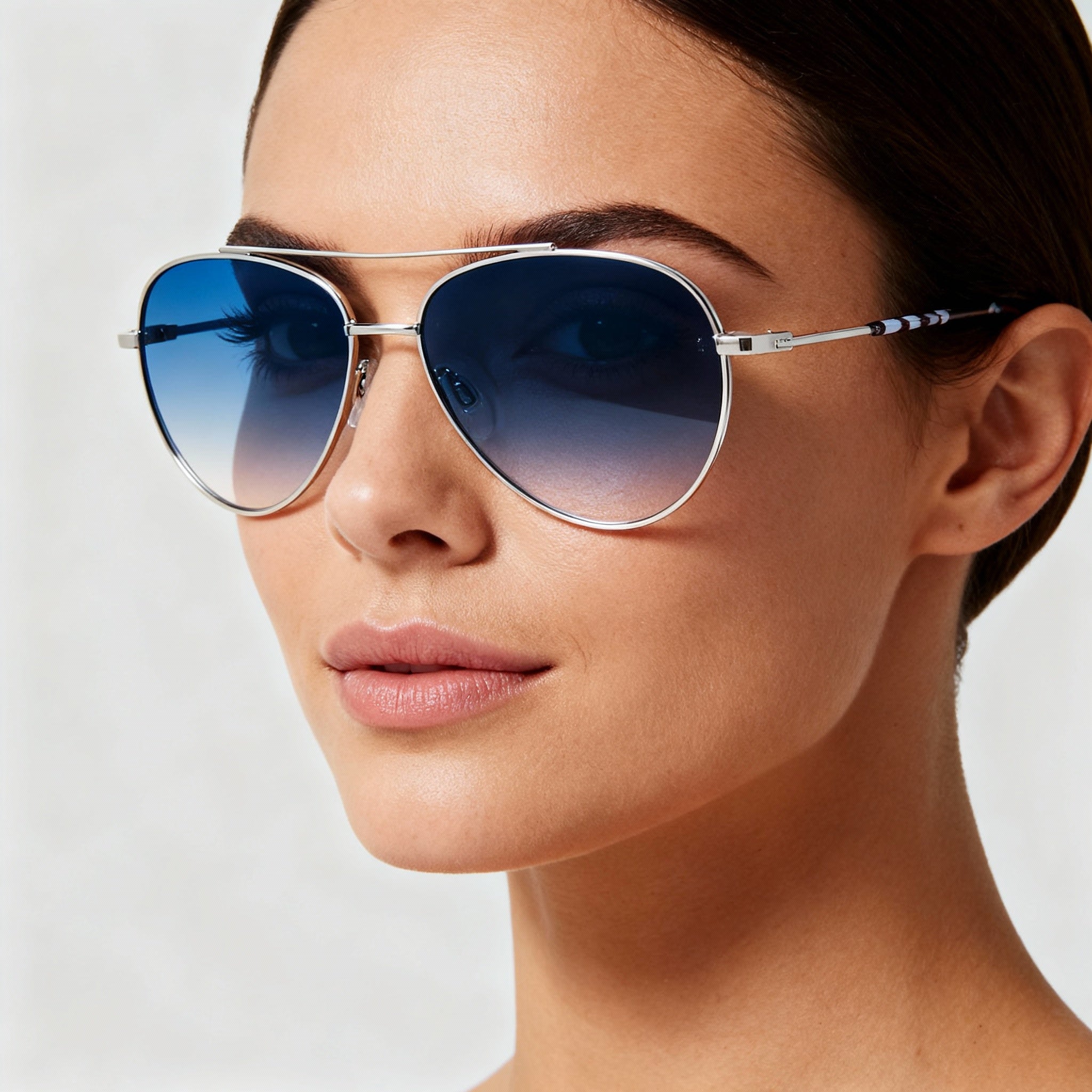 rag & bone Modern Women's Stainless Steel Aviator, Palladium Frame, Blue Doubleshade Peach Non-Polarized Lenses, 58-14-140mm, Photo 3