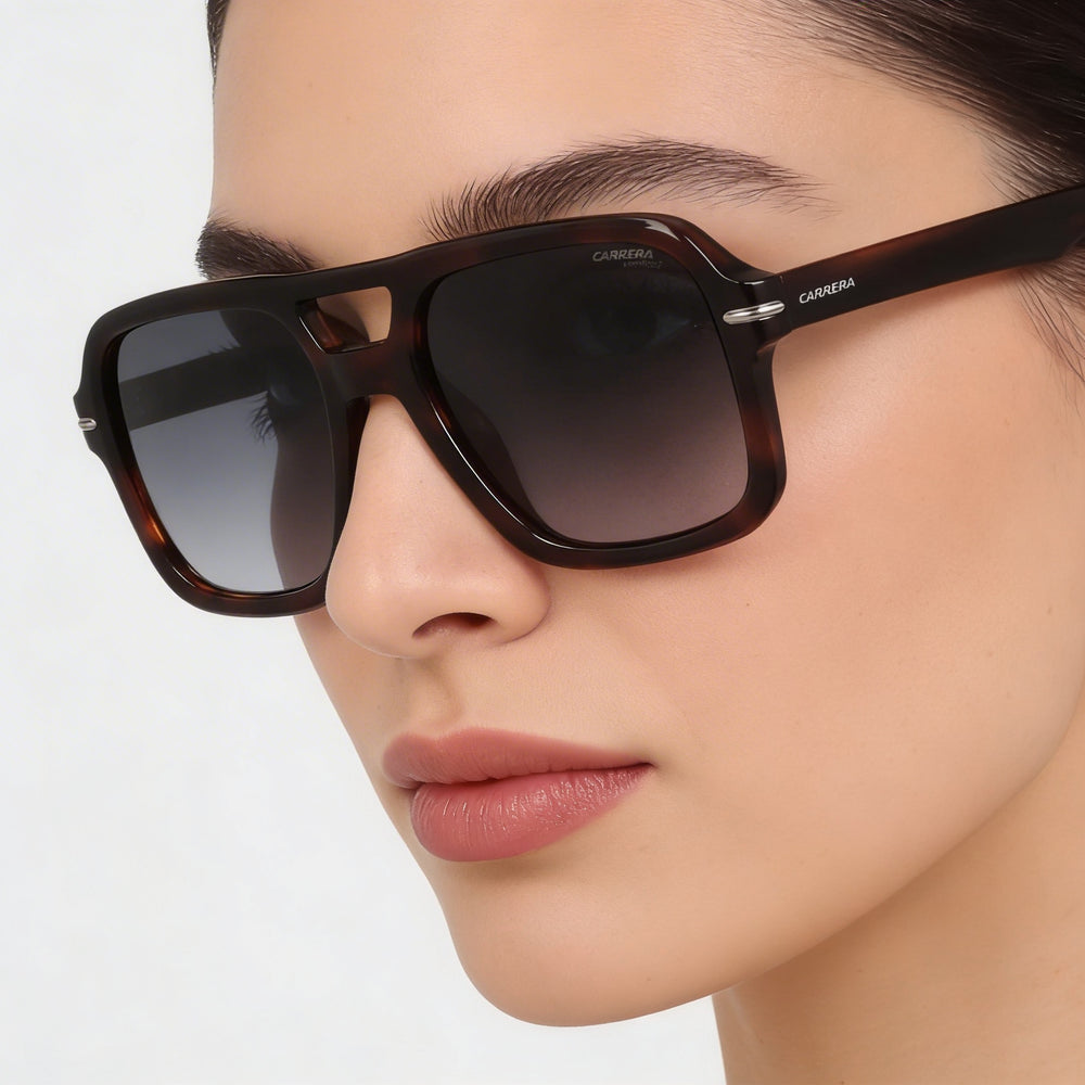 Gafas de sol Carrera Signature para mujer, montura de acetato marrón tipo cuerno con lentes de policarbonato con protección UV, 55 mm