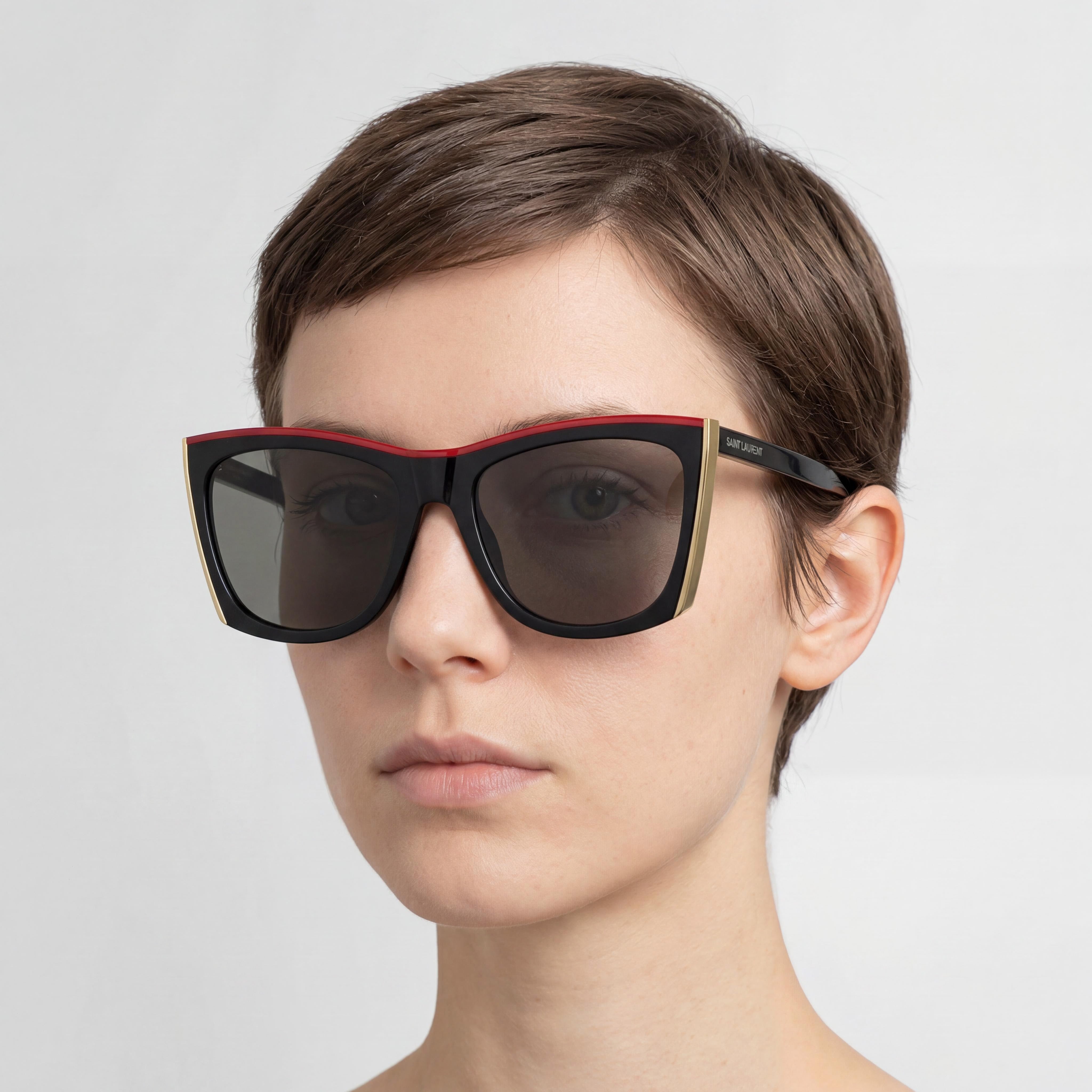 Yves Saint Laurent Classic Unisex Acetate Black Gold Frame Grey Lenses Prescription-Ready 58mm, Photo 5