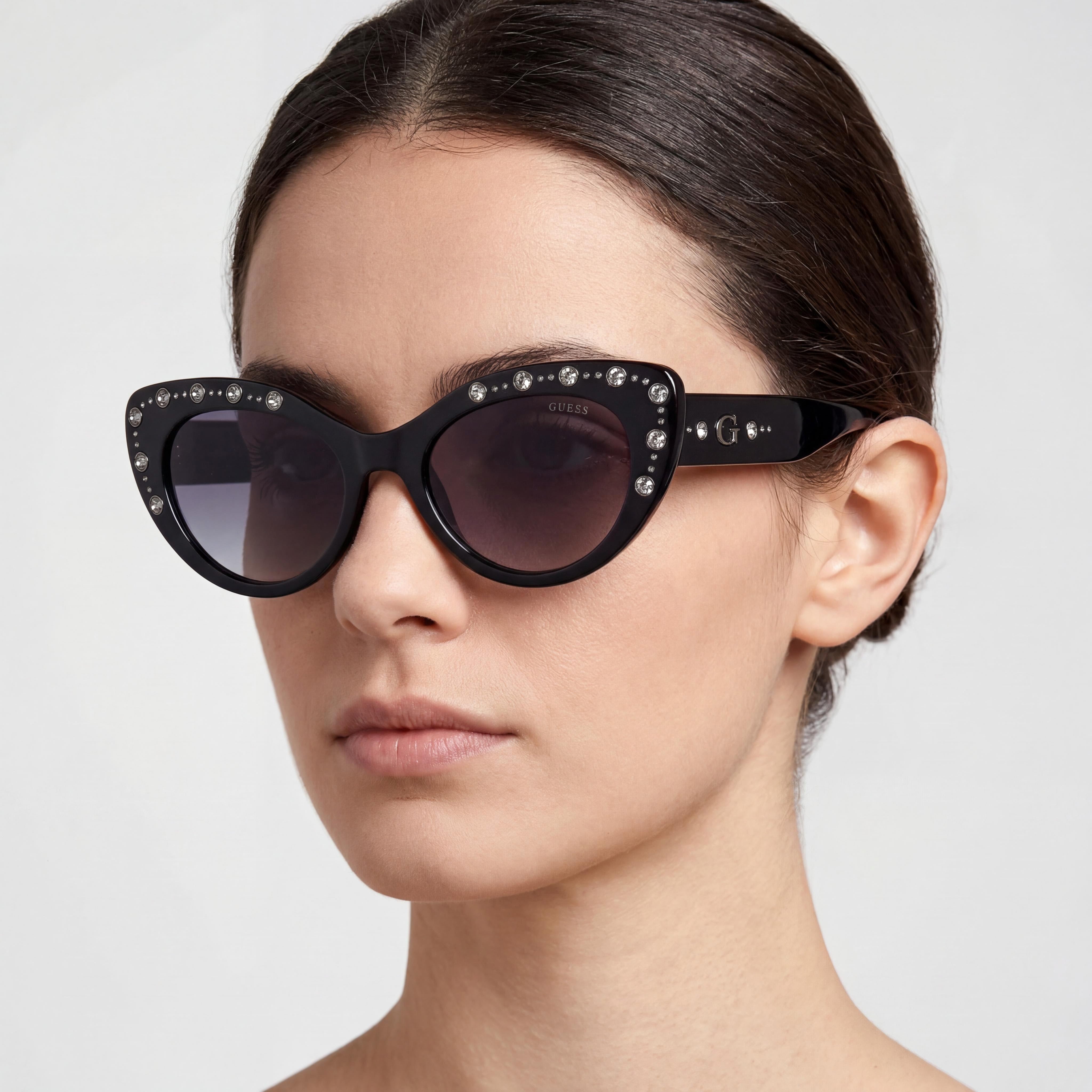 GUESS Gu00163 Women's Shiny Black Plastic Cat Eye Gradient Smoke UV Protection Sunglasses 54, Photo 4