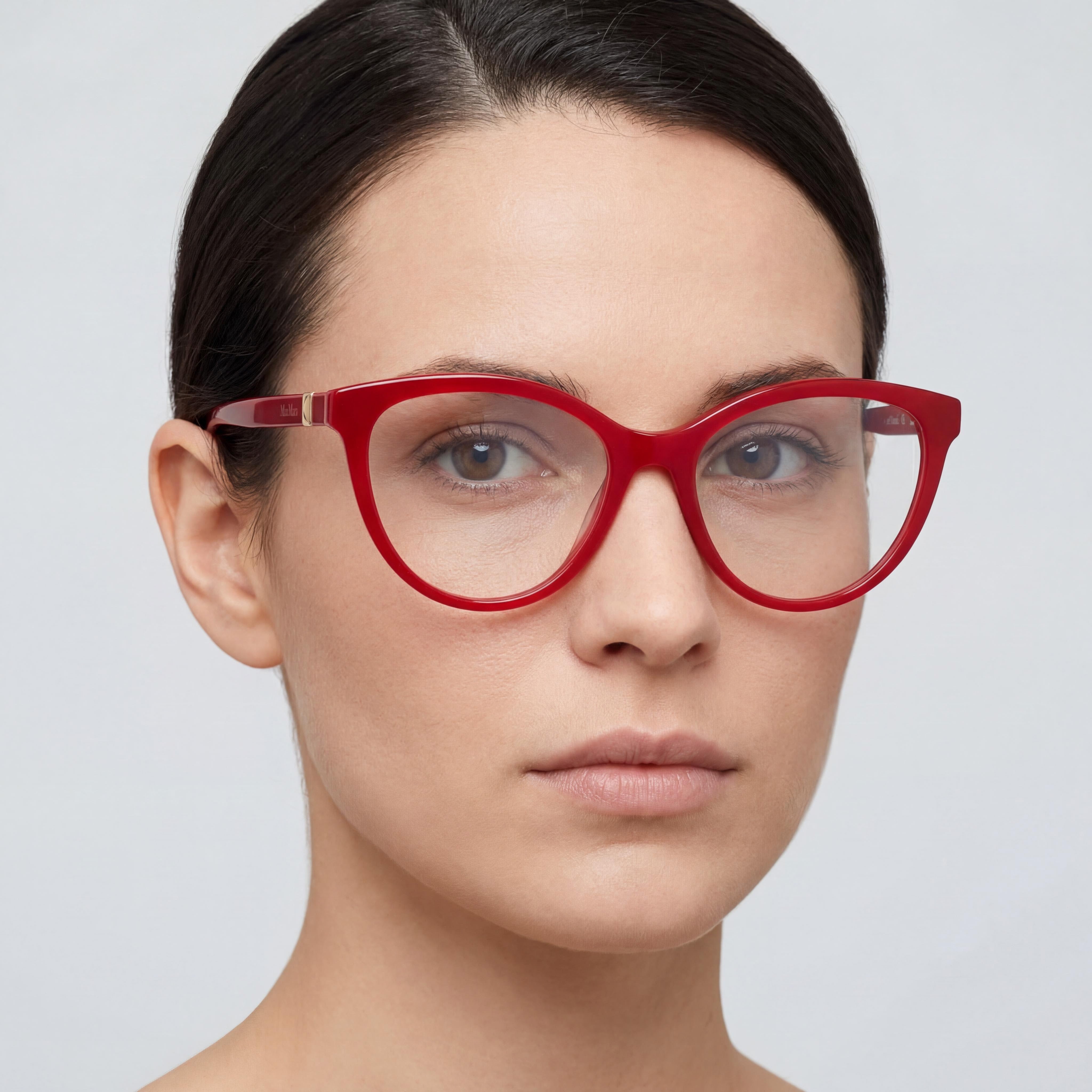 MaxMara Casual MM5024 Women's Acetate Frame Shiny Red Sunglasses with Transparent Lenses Size 54-16-140, Photo 5