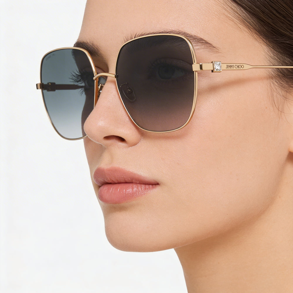 Gafas de sol Jimmy Choo KORI/G/SK para mujer, color dorado y negro, de aleación de acero, forma de mariposa, con degradado gris, 100 % protección UV, 60 mm