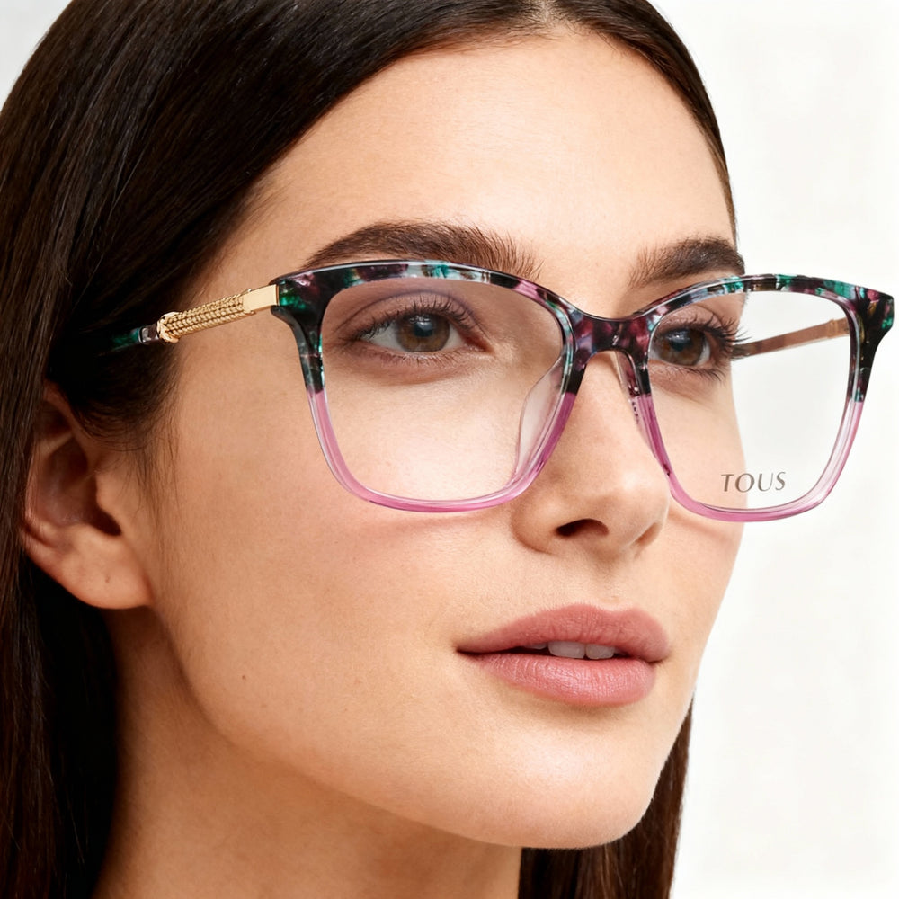 TOUS Classic Women's Acetate Optical Eyeglasses with Grey Havana Pink Frame, 52mm Lens, 17mm Bridge, 135mm Temple