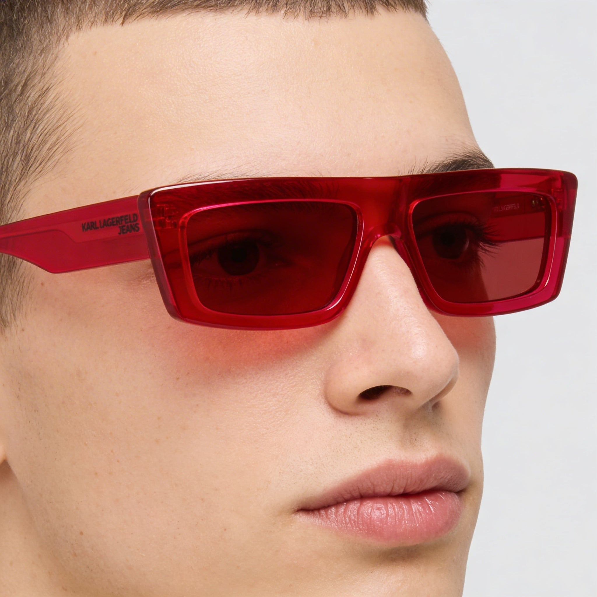 Karl Lagerfeld Klj6147s Unisex Injected Metallic Grey Rectangular Sunglasses 56mm with Fuchsia UV Lenses, Photo 5
