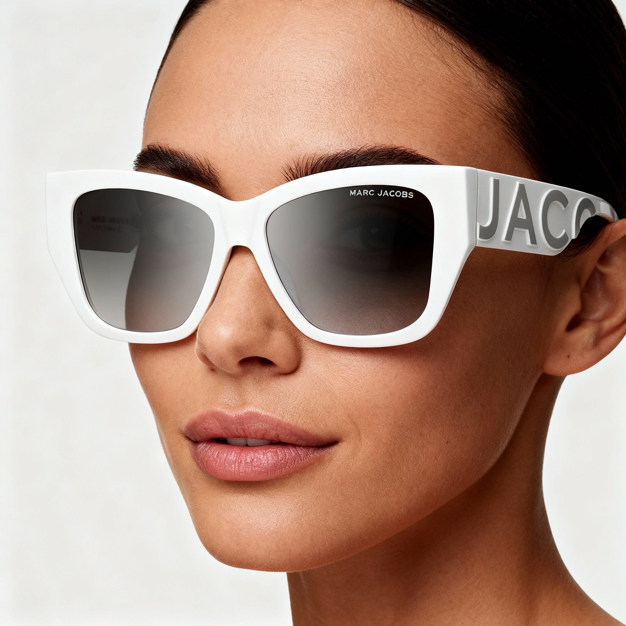 Marc Jacobs Fashion Women's Acetate UV Protected Non-Polarized Sunglasses, White Grey Frame & Lens, 55-16-145, Photo 3