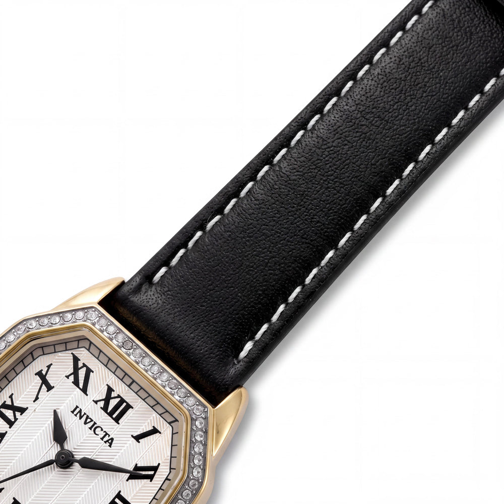 Invicta Wildflower 50593 Reloj de cuarzo de acero inoxidable para mujer con correa de cuero, esfera plateada, 27 mm