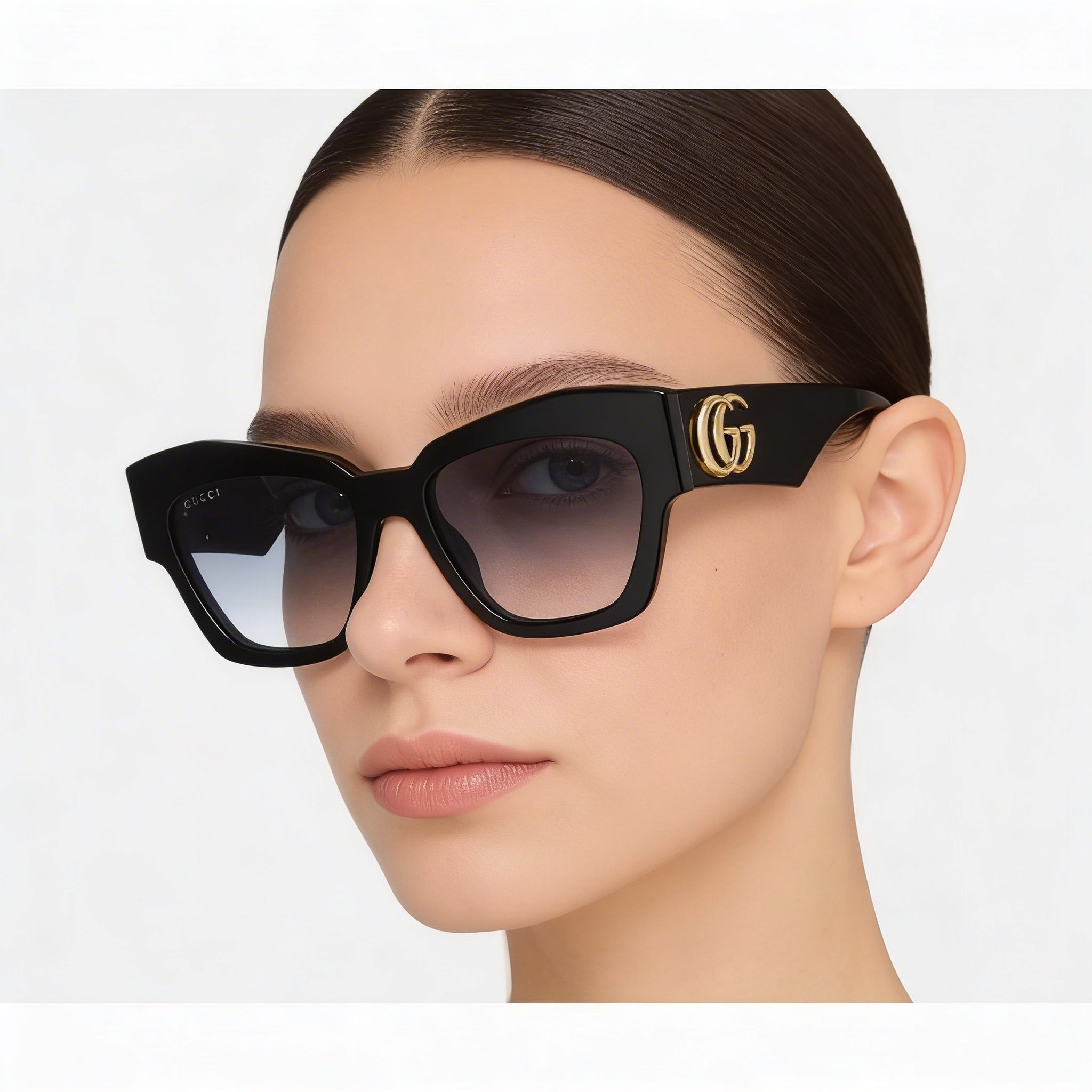 Gucci Gg1422s-001 Women's Cat Eye Black Plastic Frame Grey Lens Non-Polarized UV Protection Sunglasses 55mm, Photo 3