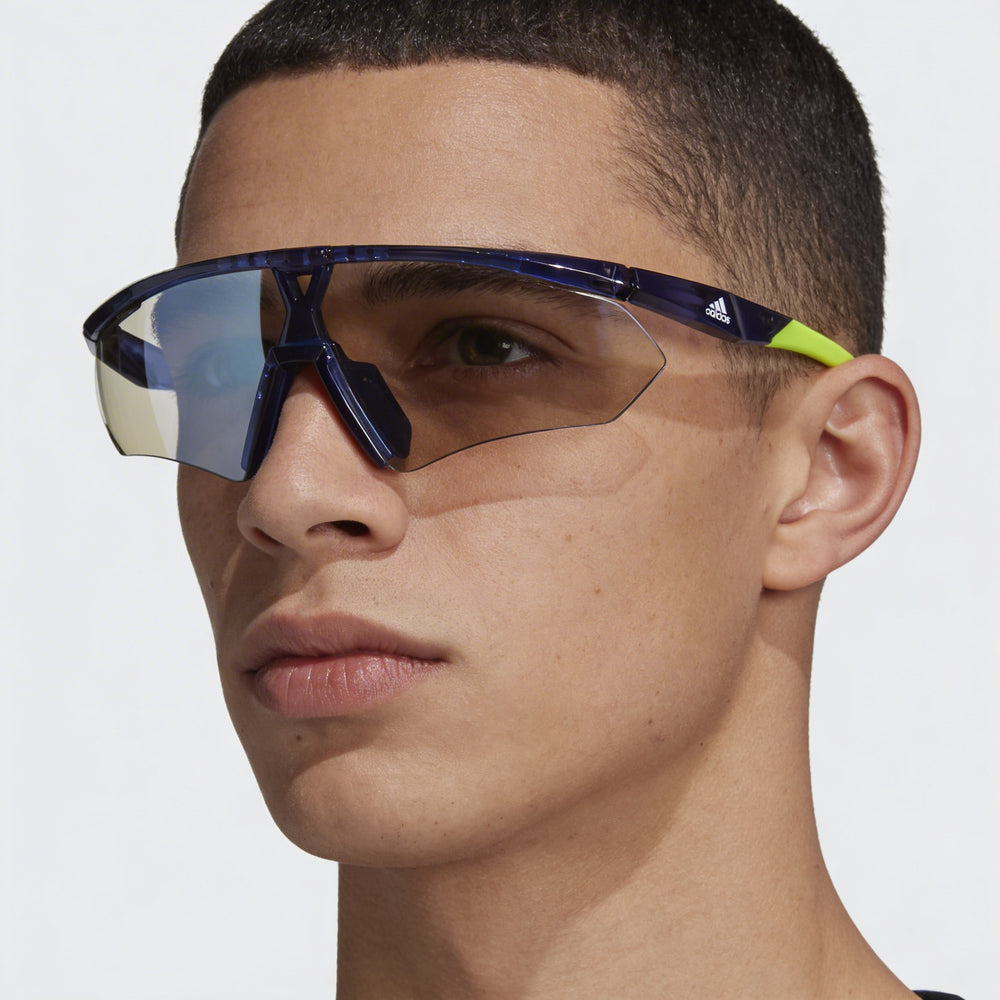 Adidas Contemporary Unisex Lightweight Matte Blue Composite Frame Sunglasses with Blue Mirror Acetate Cellulose UV Protection Lenses 146mm