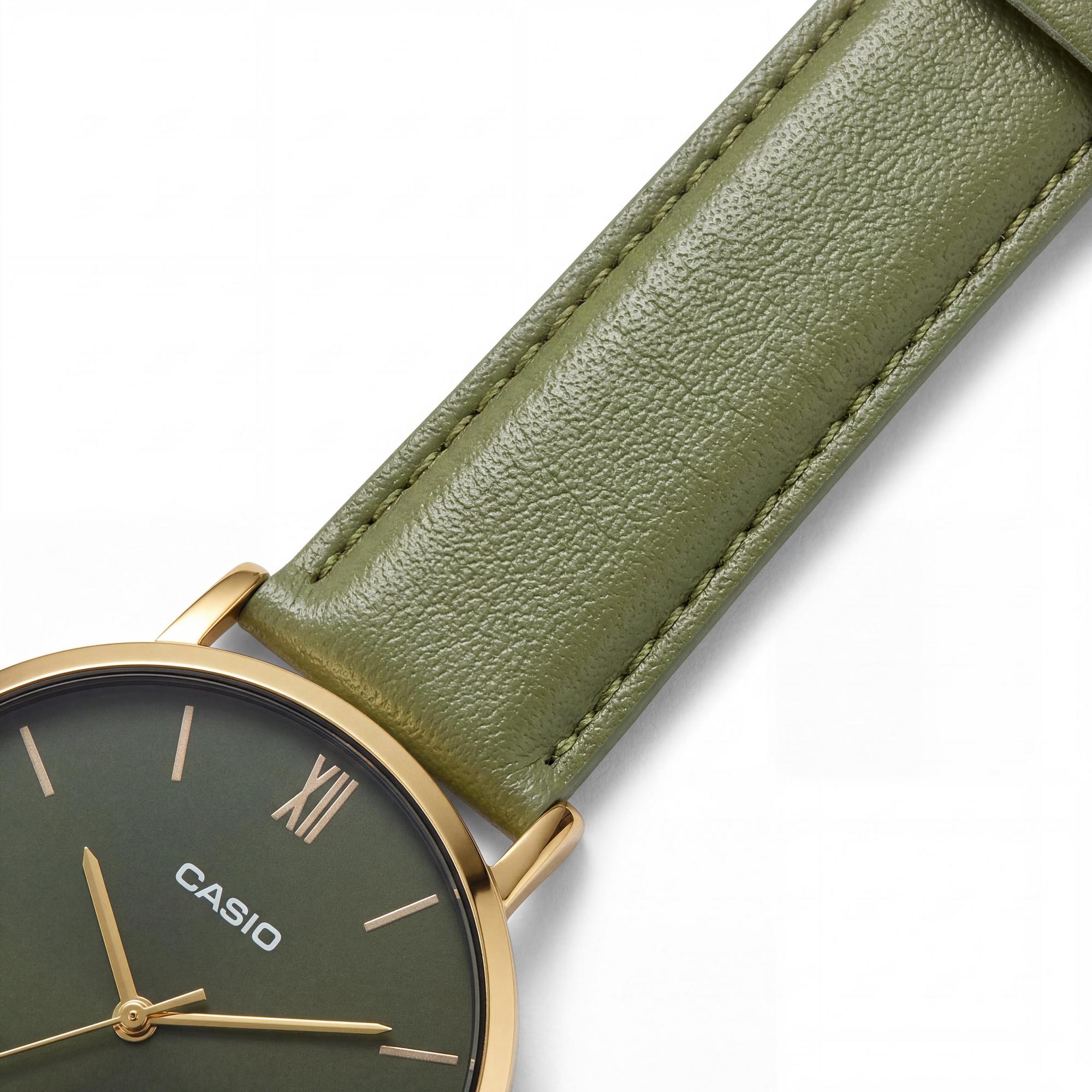 Casio Men’s Analog Watch with Quartz Movement, Green Genuine Leather Band, Stainless Steel Case, 40mm, Photo 2