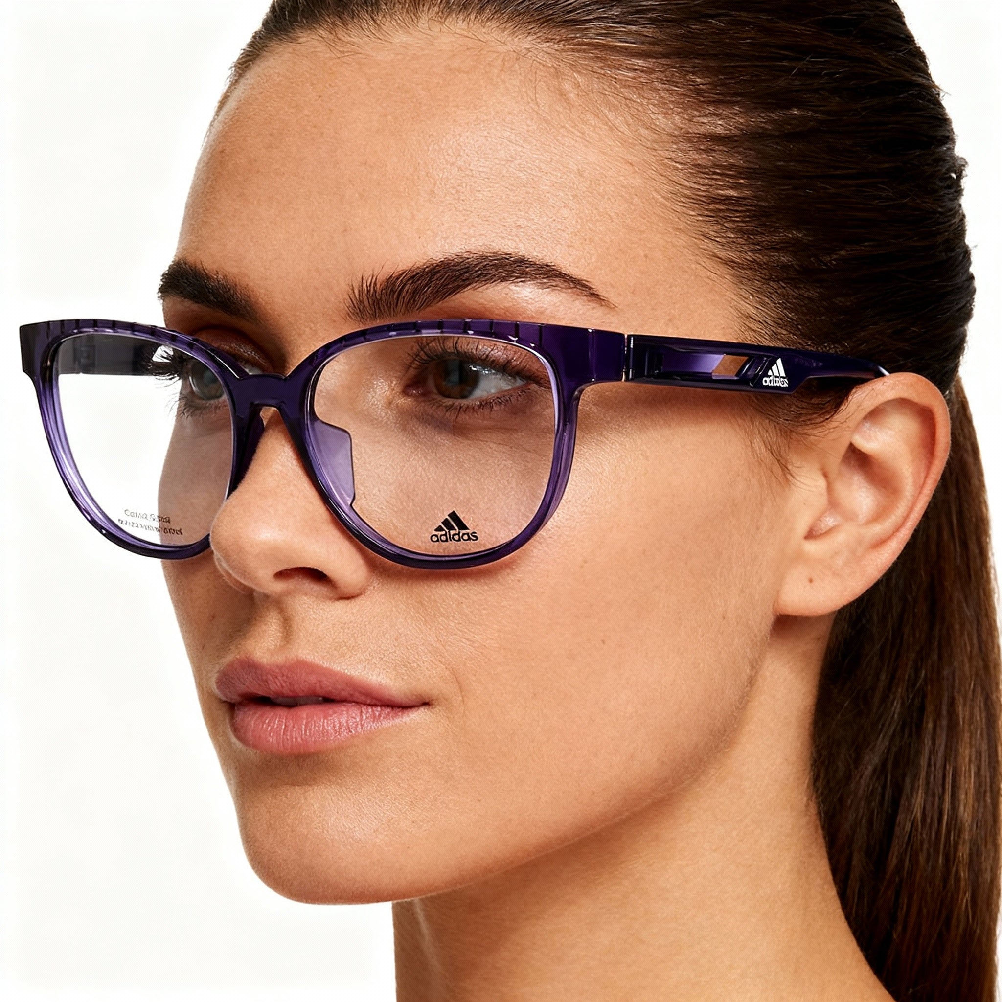 Adidas Sp5001 Women's Cat Eye Plastic Eyeglasses, Shiny Purple Frame, Clear Non-polarized Lenses 55-15-135, Photo 3