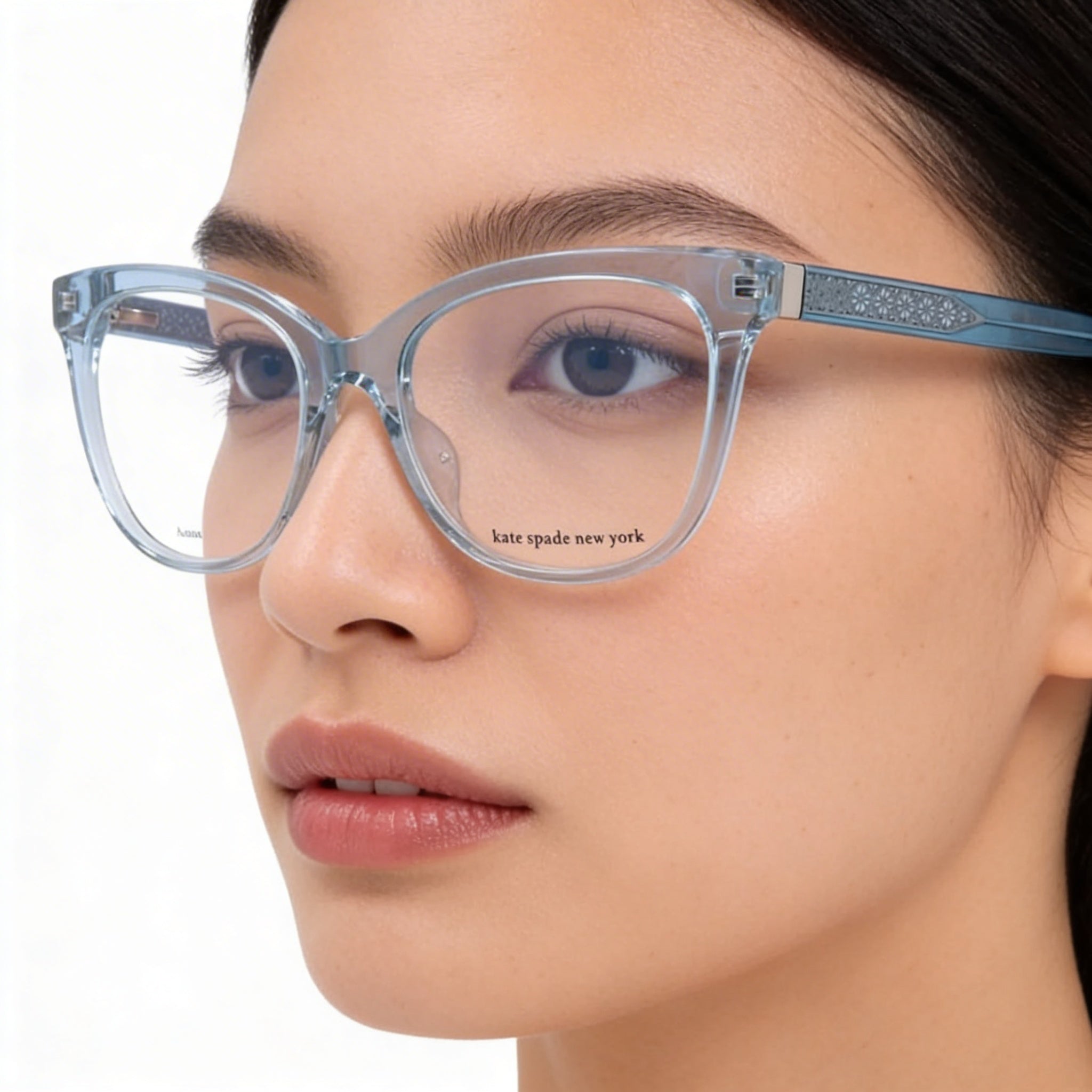 Kate Spade New York Nevaeh PJP 50 Women's Cat Eye Eyeglasses, Modern Transparent Blue Acetate, Transparent Lenses 50mm, Photo 5