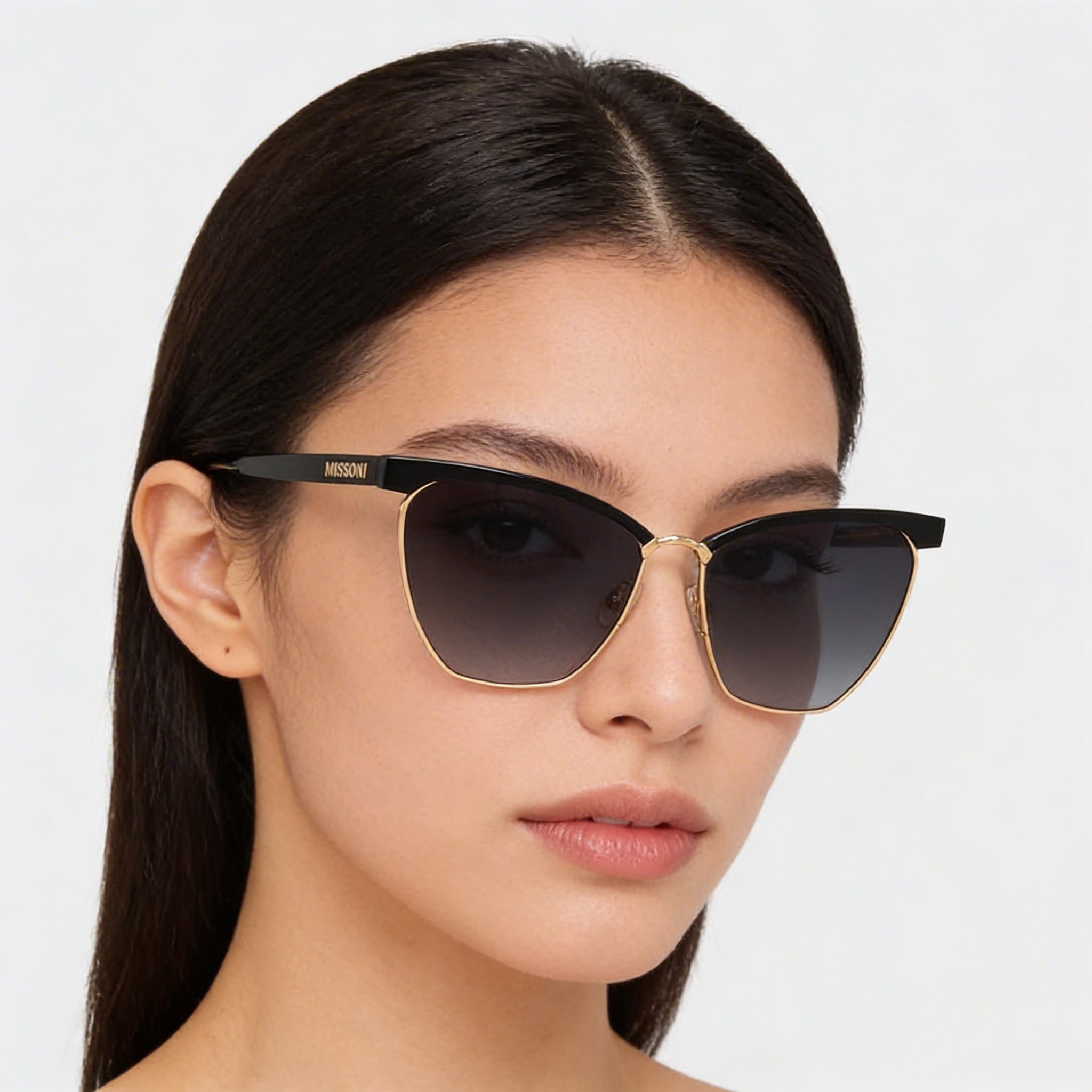 Gafas de sol Missoni Eyewear para mujer, montura metálica, gris oscuro degradado, negro dorado, sin polarizar, protección UV, 60 mm, Photo 4
