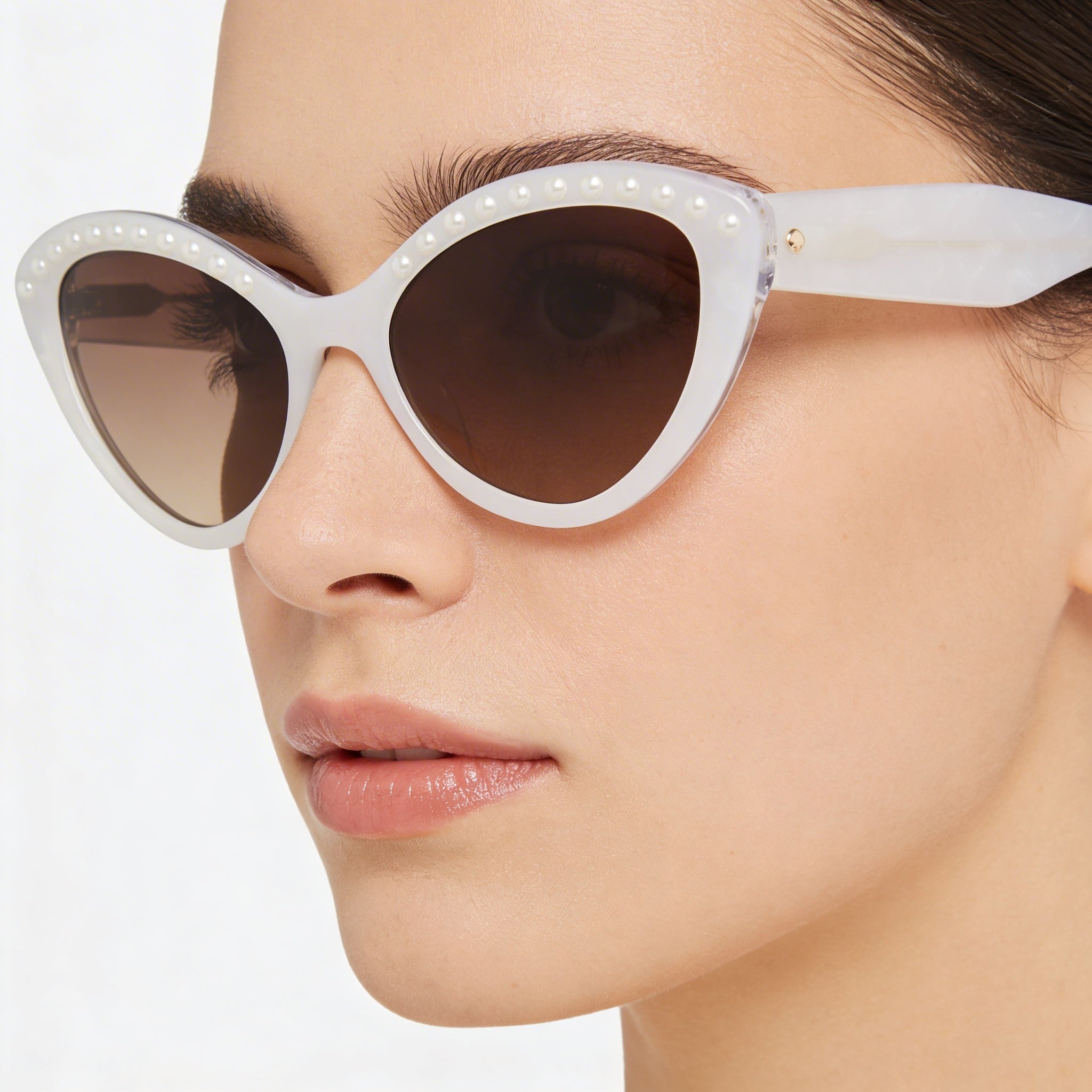 Gafas de sol Kate Spade New York JUNI/G/S PEARL para mujer con montura de acetato blanco y marrón, lentes con protección UV y sombreado marrón, ancho de lente de 55 mm, Photo 5