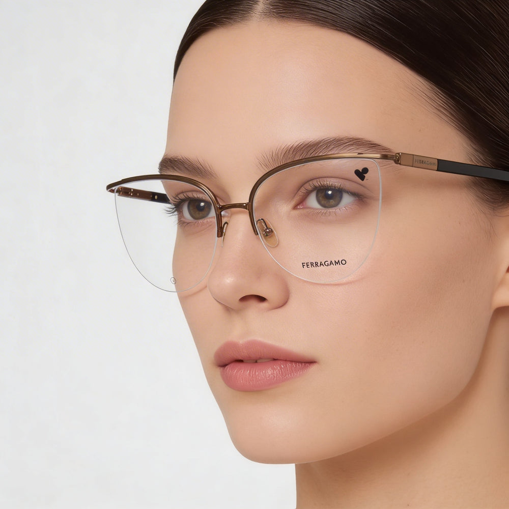 Ferragamo Sf2227 Women's Metal Frame Optical Eyeglasses with Amber Gold Finish 56mm