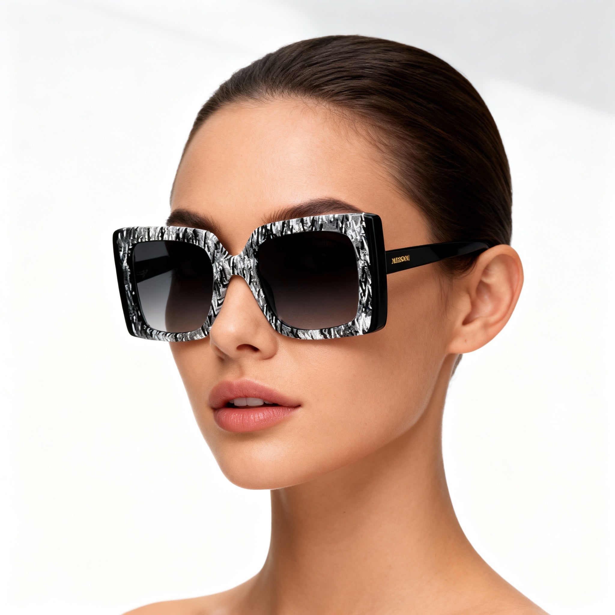 Missoni Classic Women's Acetate Non-Polarized Sunglasses, Black Pattern Frame, Dark Grey Gradient Lens, 54mm, Photo 3