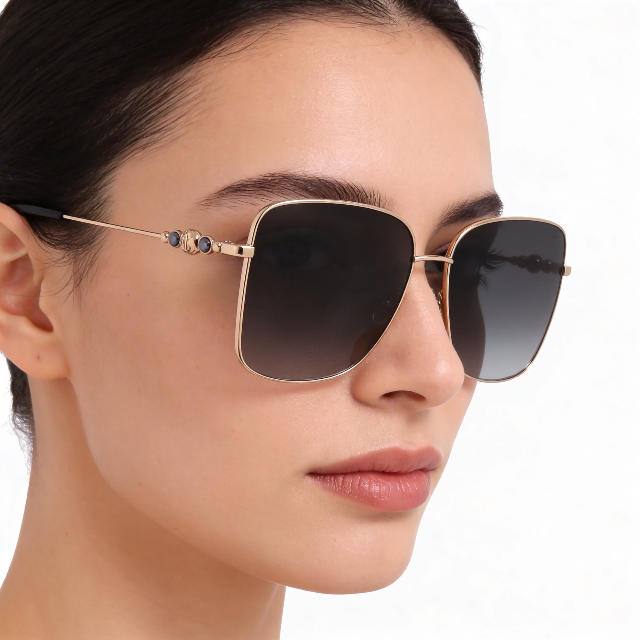 Jimmy Choo Hester/S Women's Square Stainless Steel Black Gold Grey Gradient 100% UV Protection Sunglasses 59mm, Photo 4