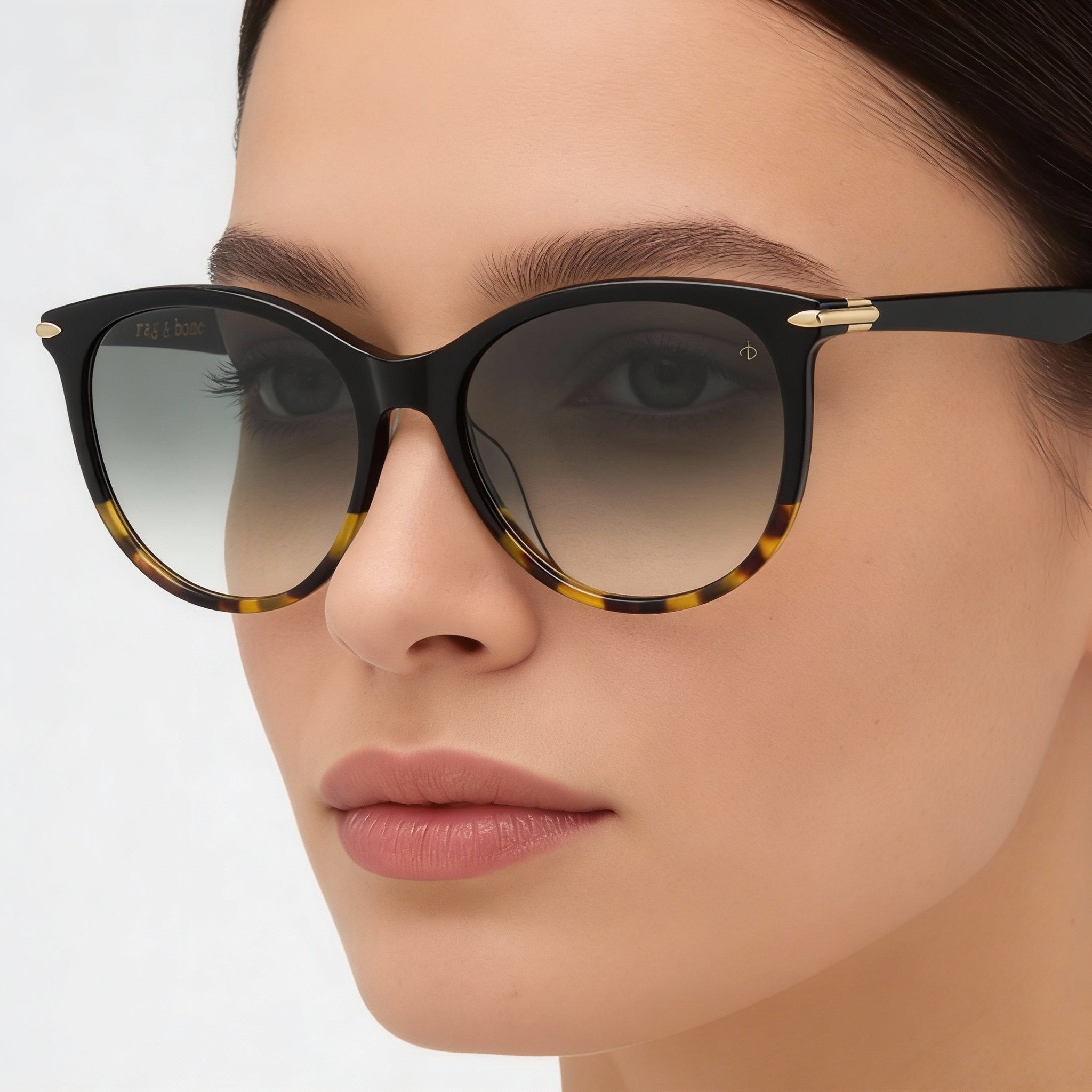 rag & bone Rnb 1020/S Women's Black Acetate Frame Sunglasses with Grey Polarized UV Protection Lenses 54mm, Photo 3