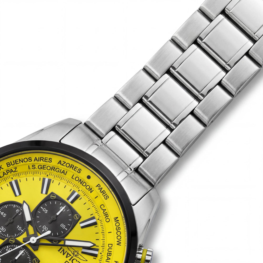 Reloj Invicta Aviator 50503 de Cuarzo para Hombre, Caja de 50mm, Esfera Amarilla, Brazalete de Acero Inoxidable