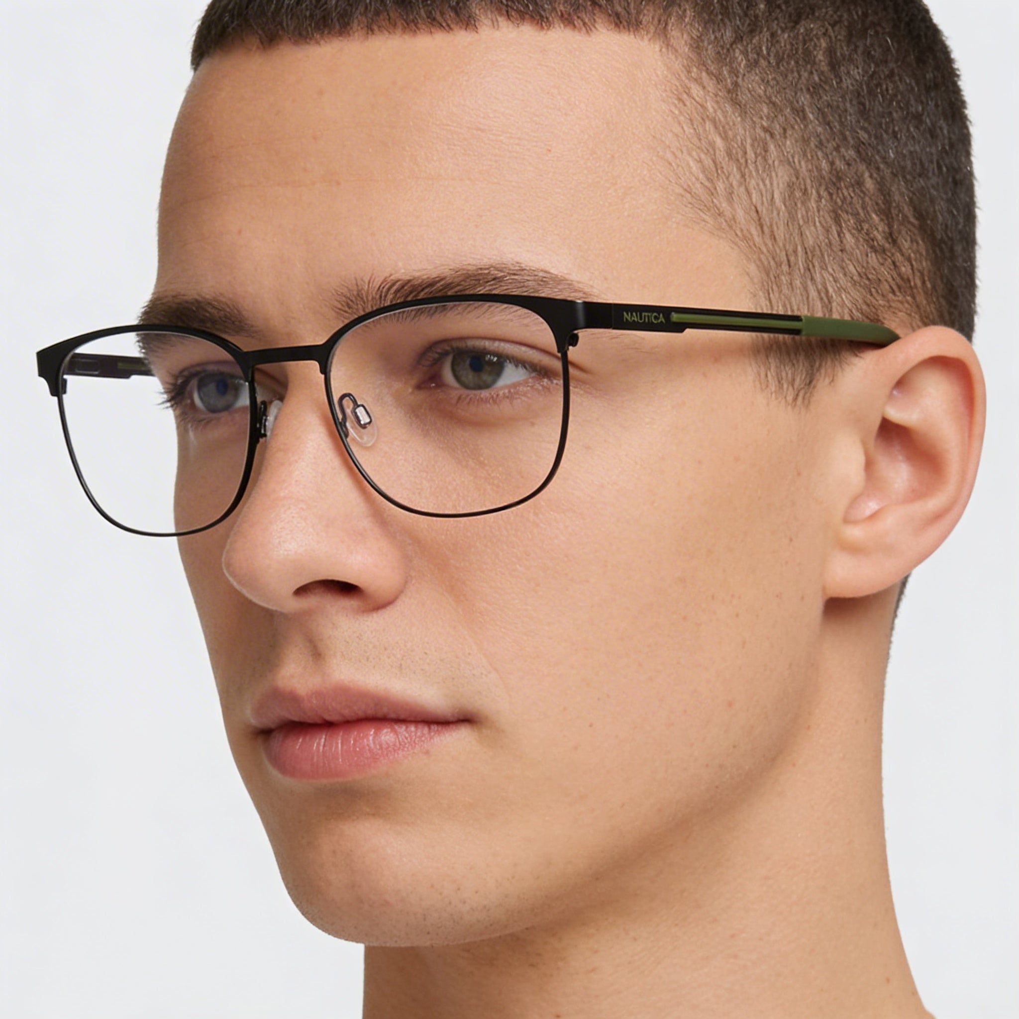 Nautica Modern Men's Round Full-Rim Metal Eyeglasses, Matte Black Frame with Clear Lenses, 53mm, Photo 4