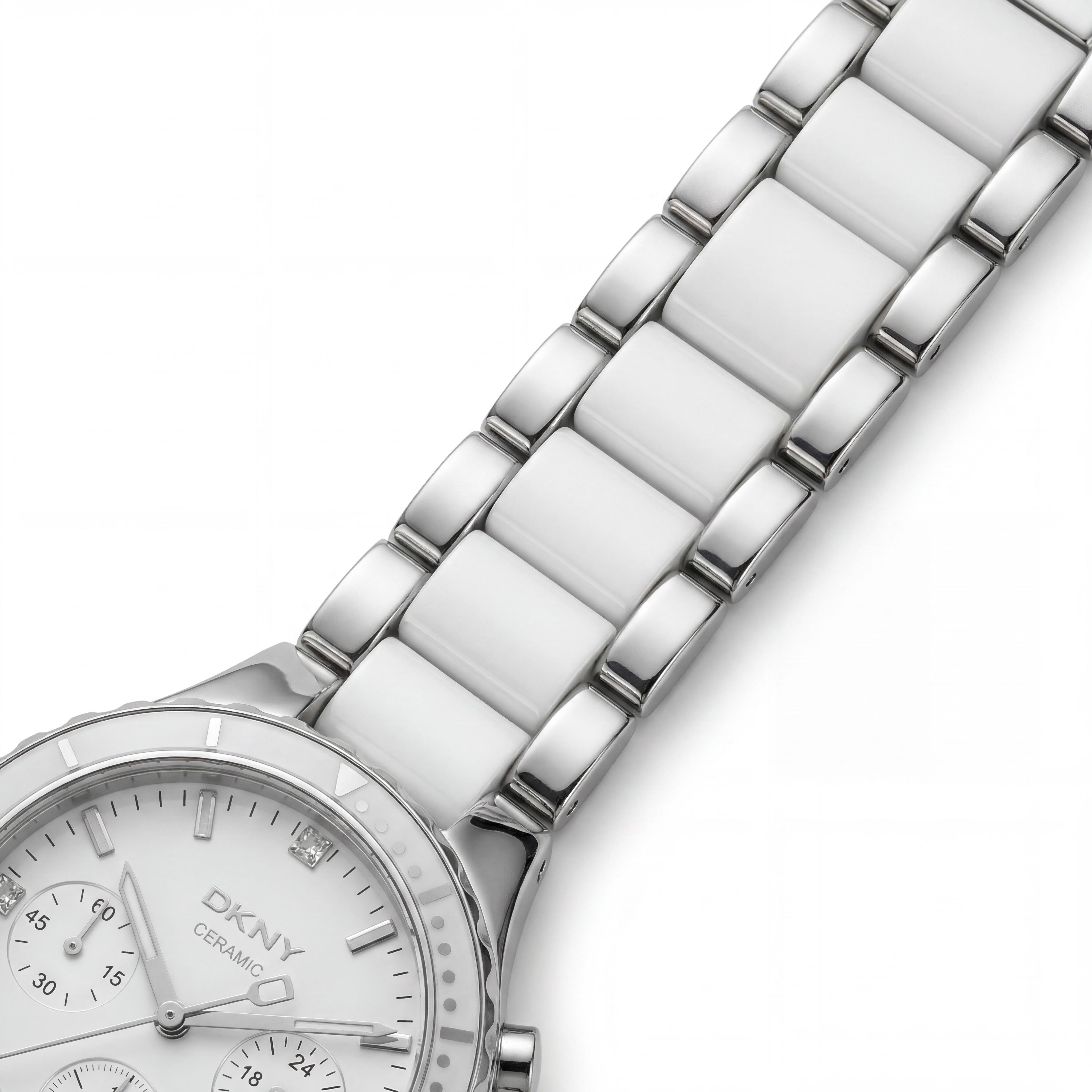 DKNY NY8502 bracelet Women's Quartz Chronograph Watch, Ceramic Bracelet, White Dial, 38mm Stainless Steel Case, Photo 3