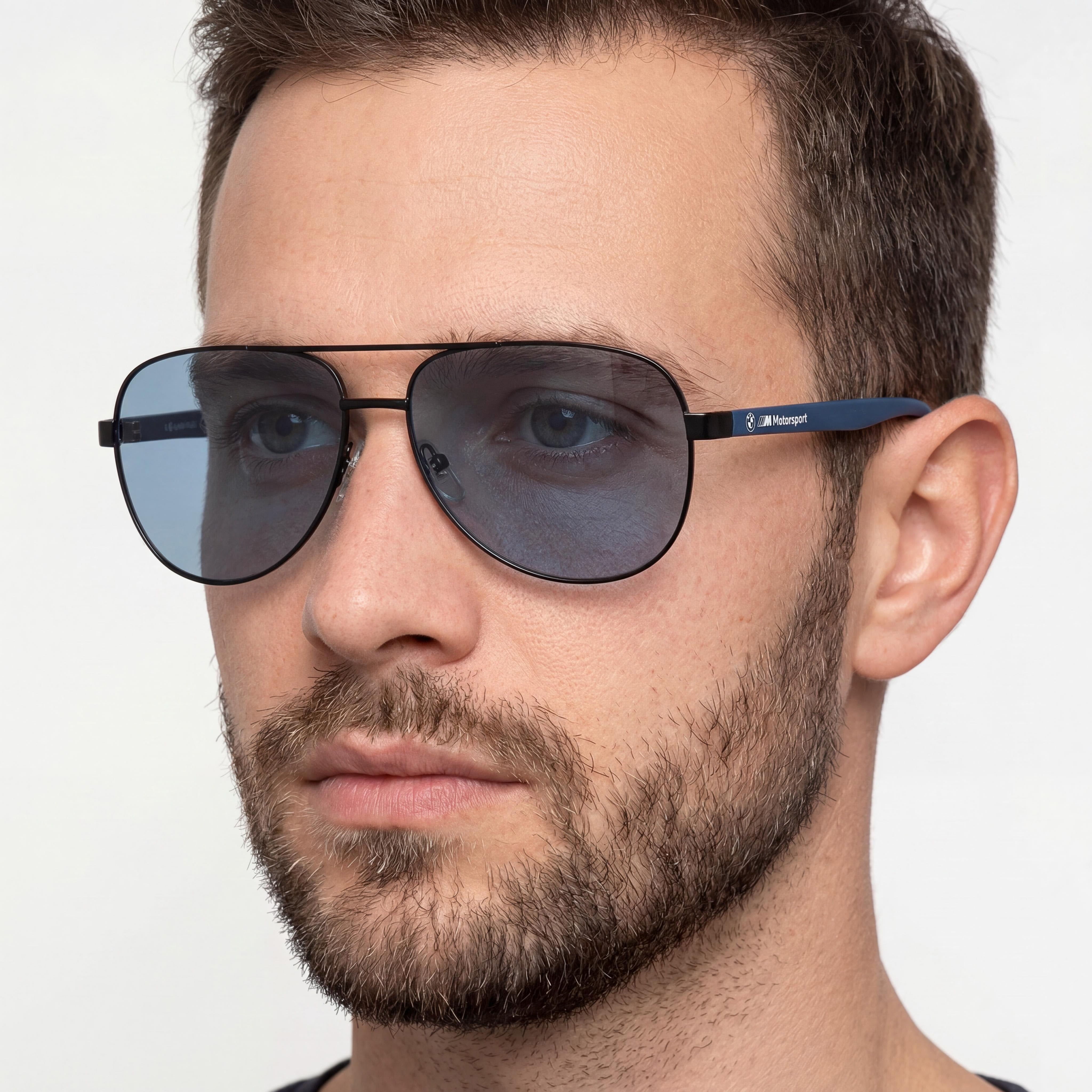 Gafas de sol de metal BMW MOTORSPORT estilo piloto para hombre con montura negra mate, lentes polarizadas azules, ancho de lente 62 mm, Photo 5