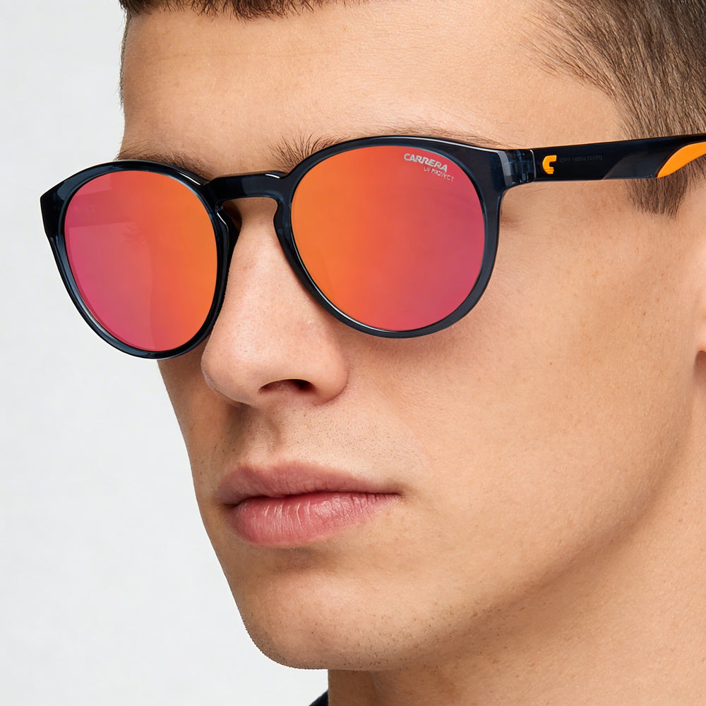 Carrera 8056/S Men's Blue Frame Mirror Fire Red Polycarbonate Non-Polarized Lenses UV Protected 51mm Sunglasses