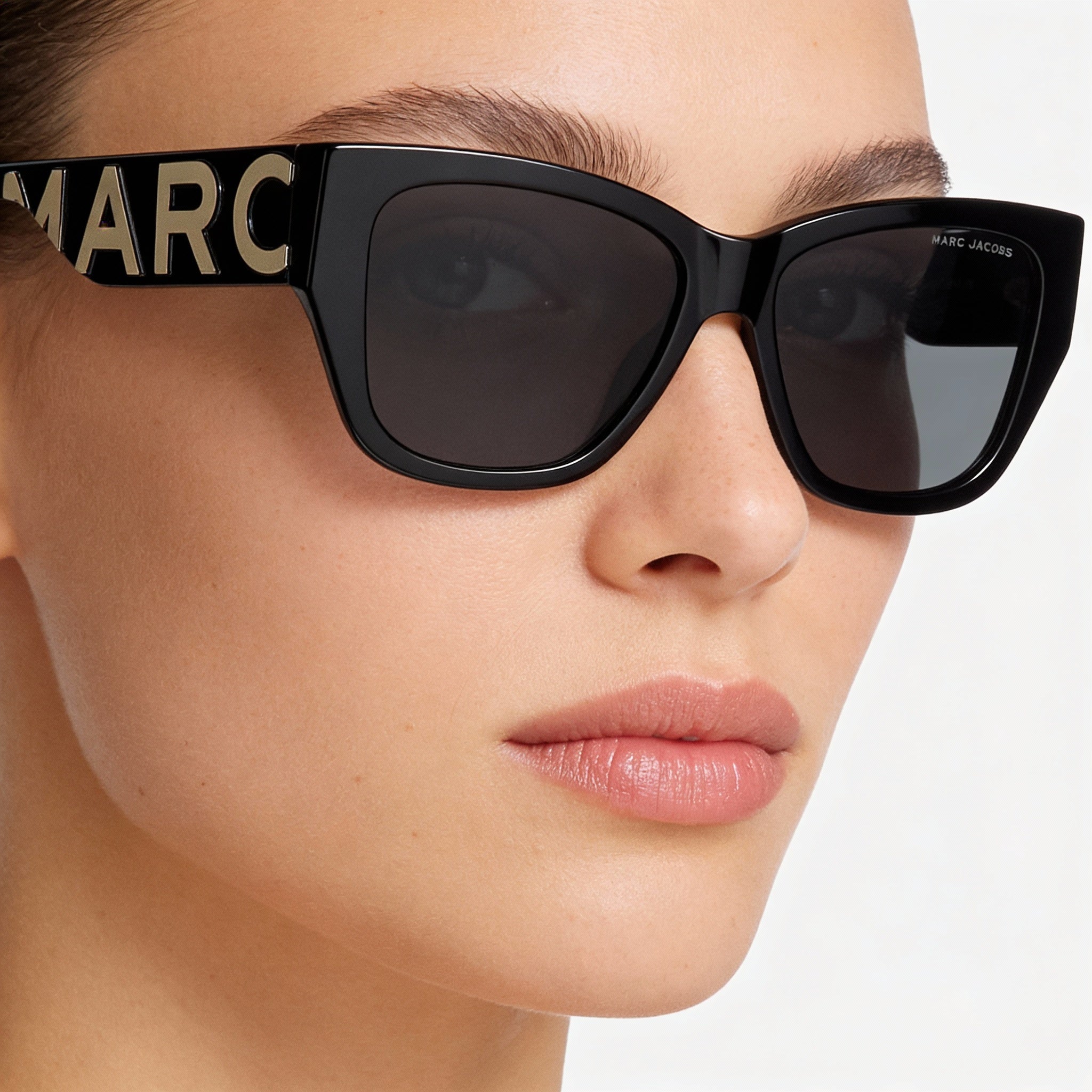 Marc Jacobs Marc 695/S Unisex Square Acetate Sunglasses with Black White Frame and Grey Lenses 55-16-145, Photo 4