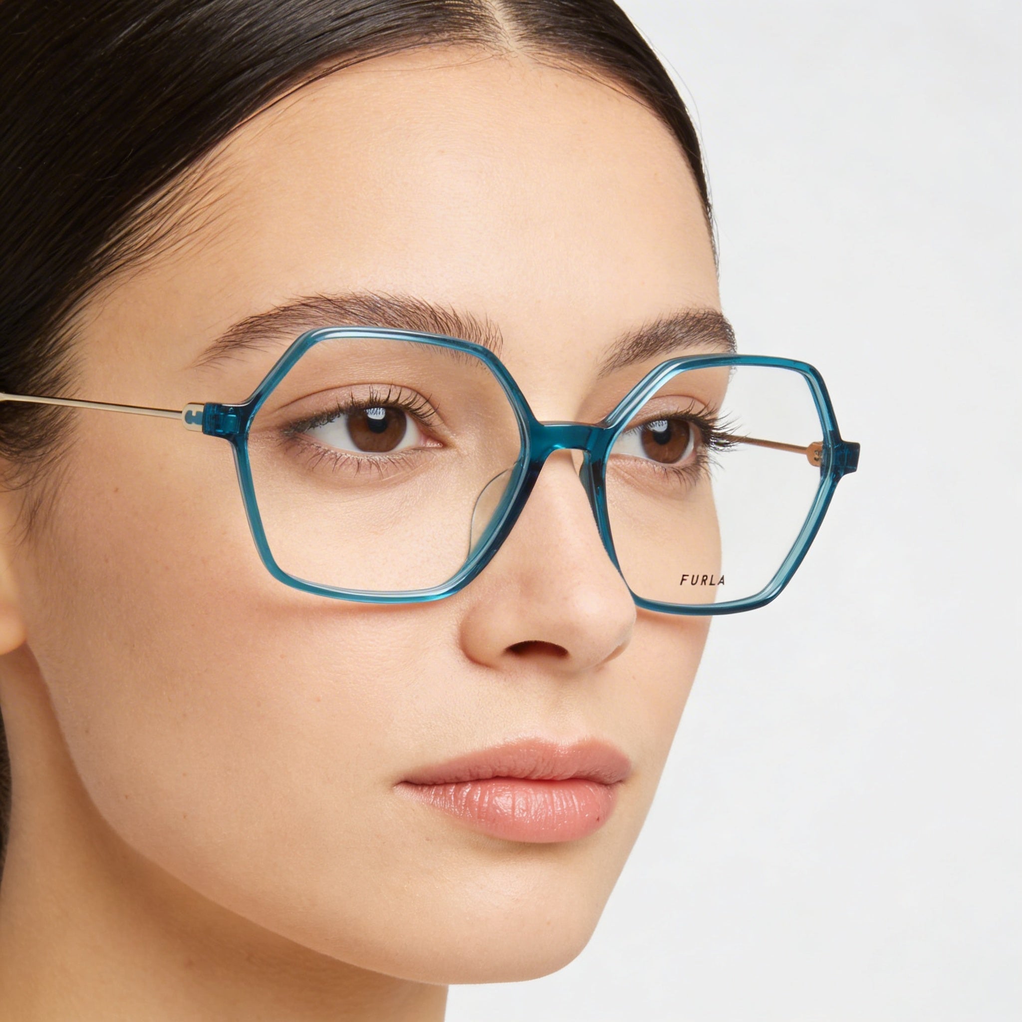 Furla Modern VFU636 Women's Geometric Full Rim Acetate Eyeglasses with Transparent Sky Blue Frame 54mm, Photo 3