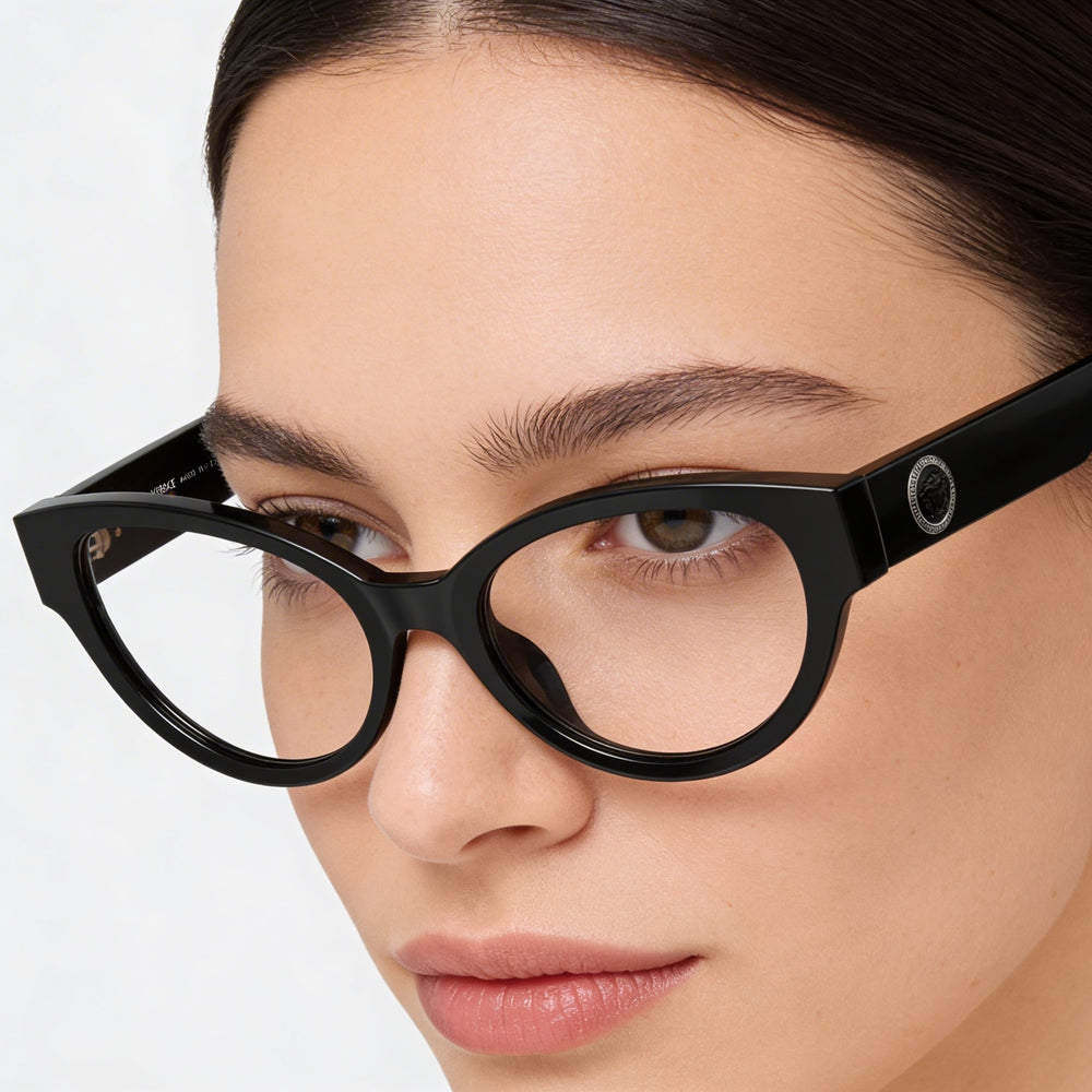 Versace Ve 3361u Women's Black Acetate Frame Eyeglasses with Clear Lenses, 51mm Lens Width