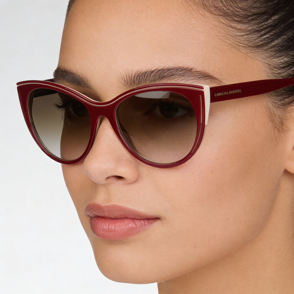 Gafas de sol Carolina Herrera Casual para mujer, color burdeos, beige, degradado, marrón, acetato, protección UV, 56 mm