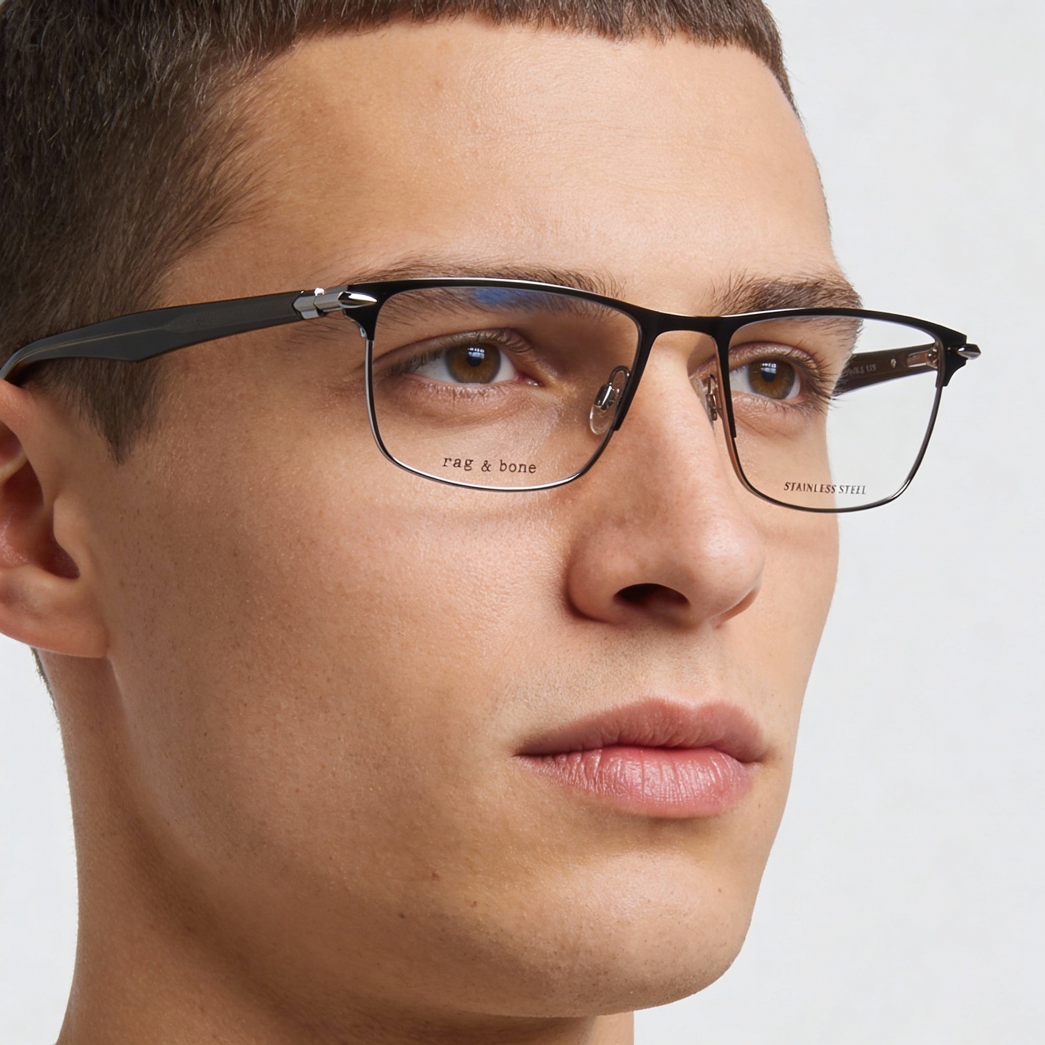 rag & bone Men's RNB7046 Grey Stainless Steel Eyeglass Frames 53/145/18, Photo 3