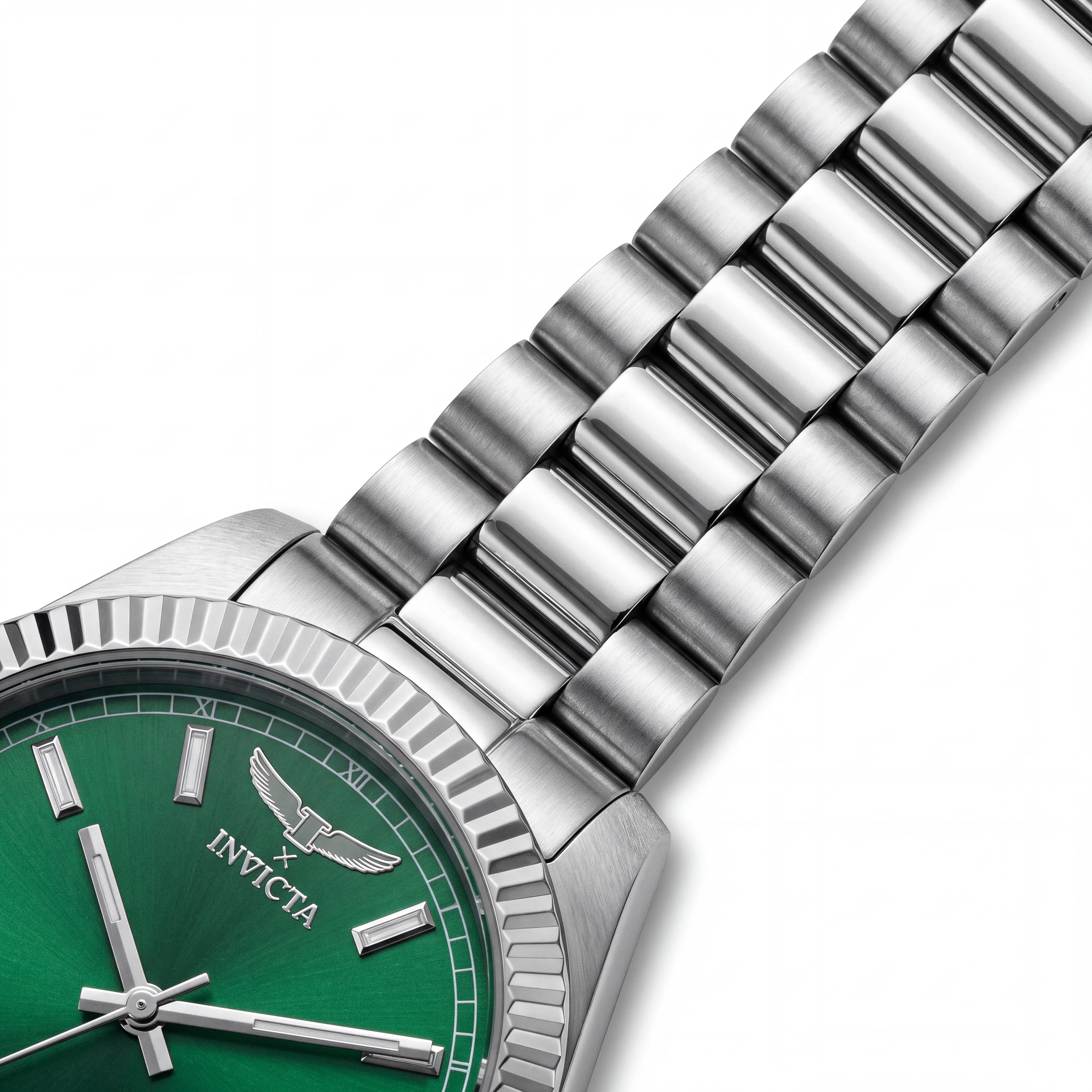 Reloj de cuarzo Invicta Specialty 69016 para hombre, brazalete de acero inoxidable plateado de 40 mm, esfera verde, Photo 3