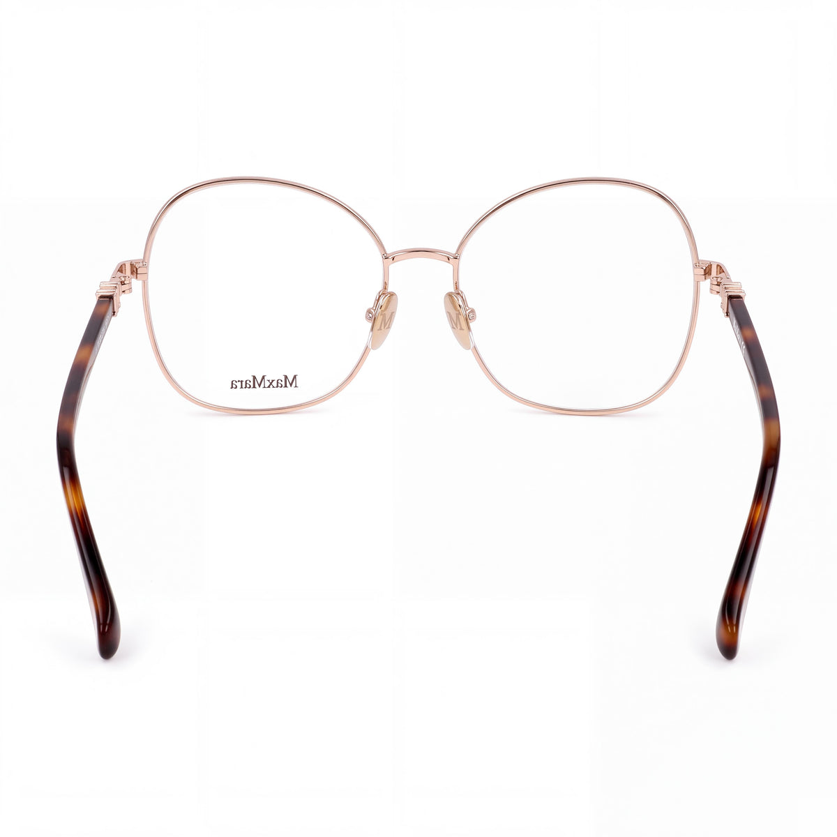 Gafas de sol MaxMara para mujer, estilo casual, montura de metal en oro rosa brillante, lentes transparentes no polarizadas, 55-16-140, Photo 3