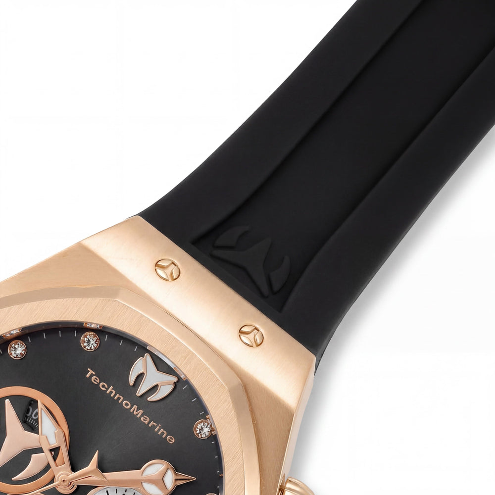Reloj cronógrafo TechnoMarine Reef TM-520004 de cuarzo para hombre, acero inoxidable negro 45 mm, resistente al agua 20 bar