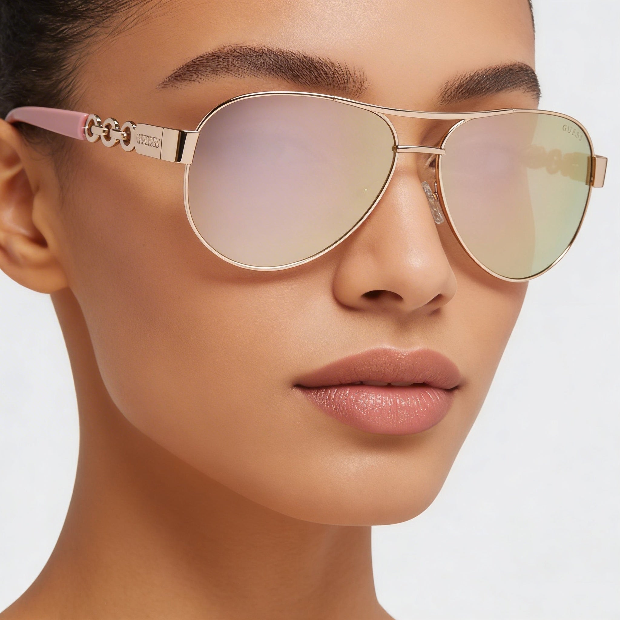 Gafas de sol GUESS Gu00174 para mujer, de metal, con protección UV 100 %, montura oro rosa, espejo marrón, 60 mm, Photo 4