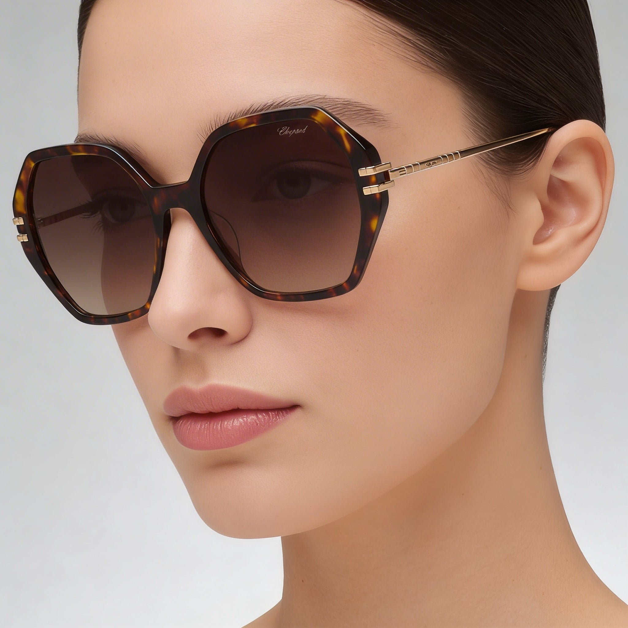 Chopard Sch370m Women's Dark Havana Cellulose Acetate Sunglasses with Brown Gradient Lenses, UV Protection 57-19-135, Photo 4