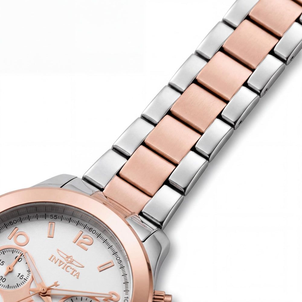 Invicta 19220 Angel Reloj de cronógrafo con esfera blanca de 38 mm chapado en oro rosa, de dos tonos, de acero inoxidable para mujer