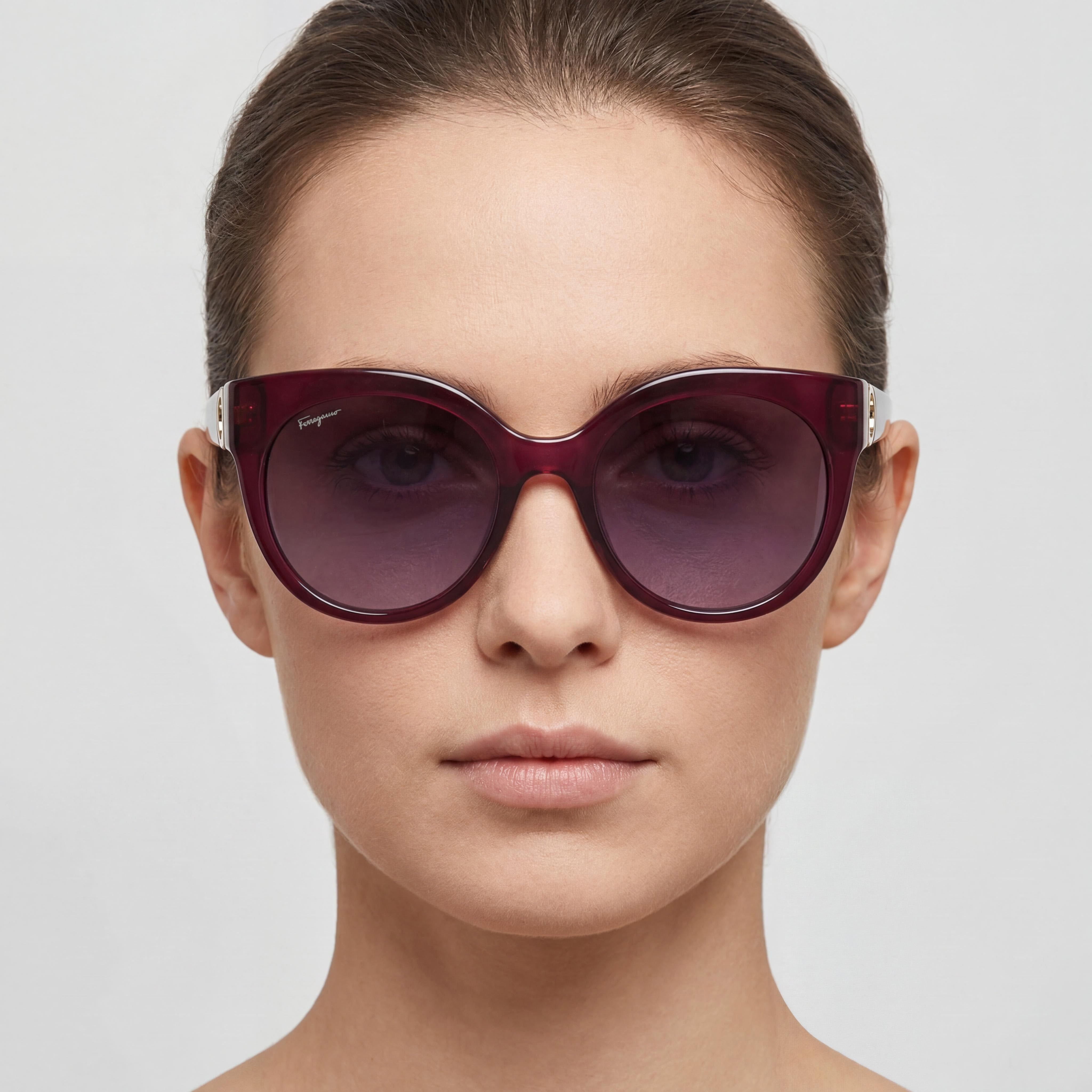 Salvatore Ferragamo Gafas de sol de mujer tipo ojo de gato Cristal púrpura Armazón de plástico Morado degradado No polarizadas Protección UV 53 mm, Photo 3