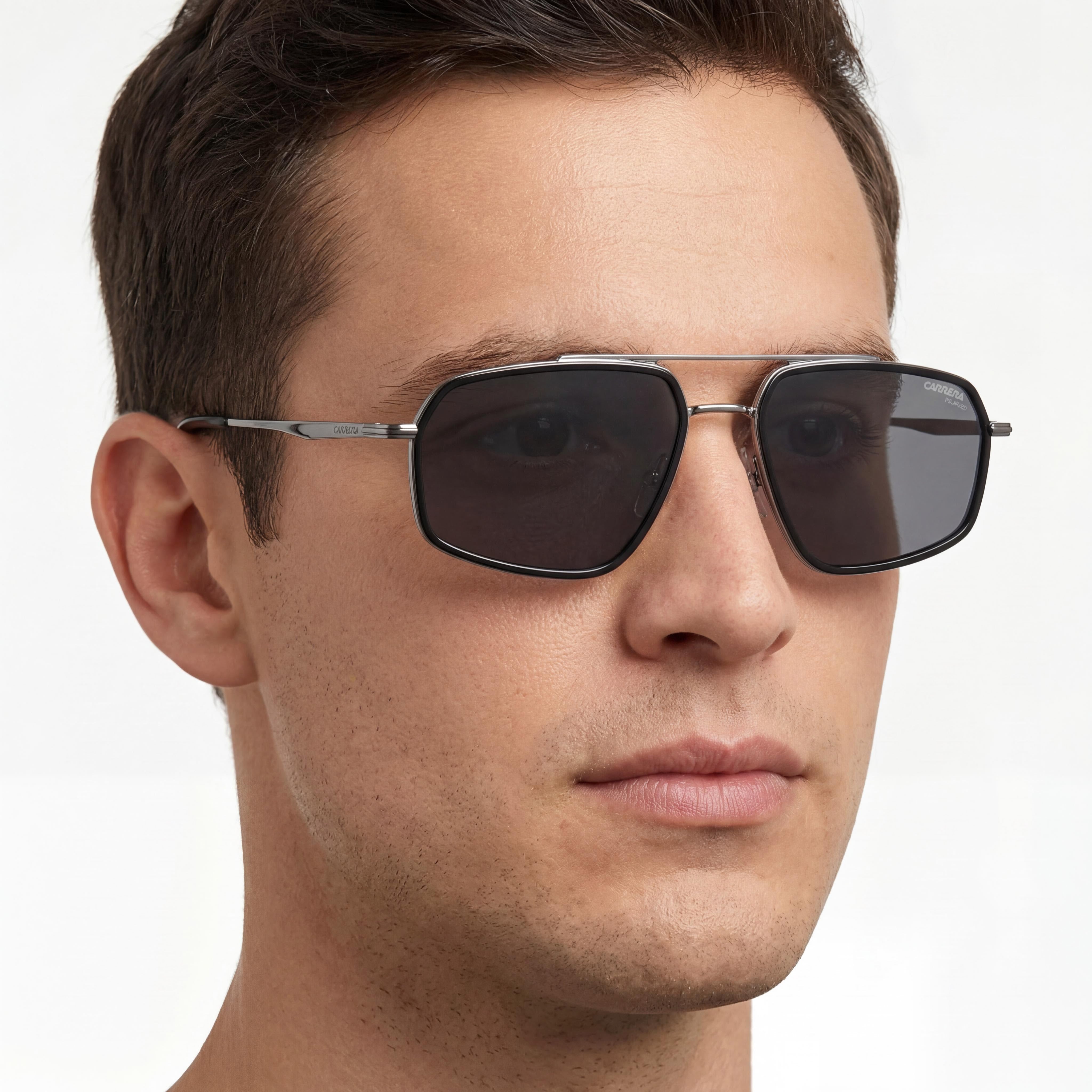 Carrera Classic Men's Metal Frame Sunglasses, Dark Ruthenium Black Frame, Grey Lenses, 58mm, Photo 4