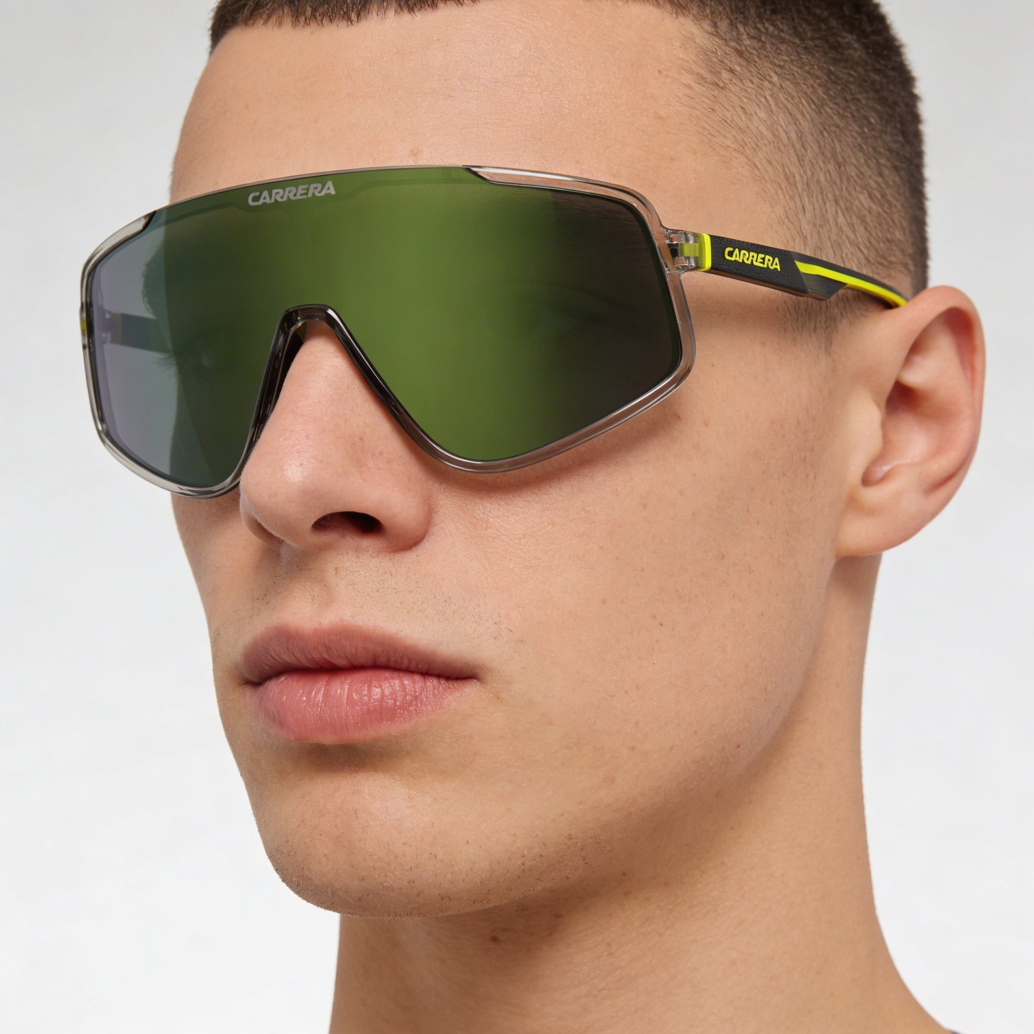 Gafas de sol Carrera 4017/S para hombre, montura gris y amarilla, lentes de espejo verde, 99 mm, Photo 5