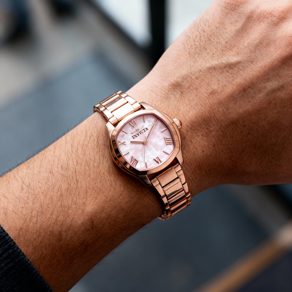 Reloj Invicta Wildflower 48240 unisex de cuarzo, acero inoxidable, oro rosa, esfera rosa, 32 mm